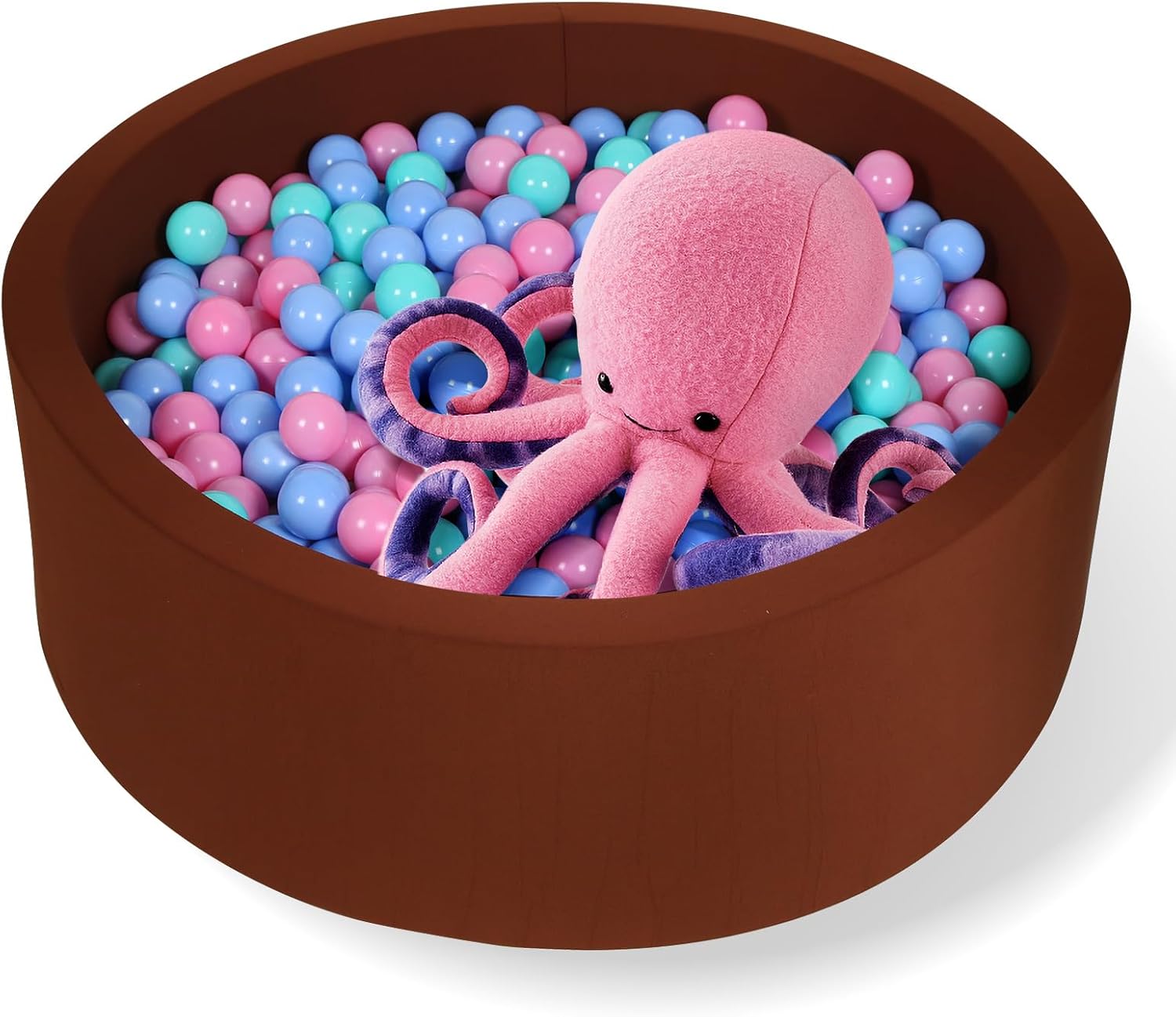 Pozo de bolas para pelotas de 35.4 x 11.8 pulgadas, redondo de espuma para niños pequeños, equipo de juego suave, pelotas no incluidas (marrón