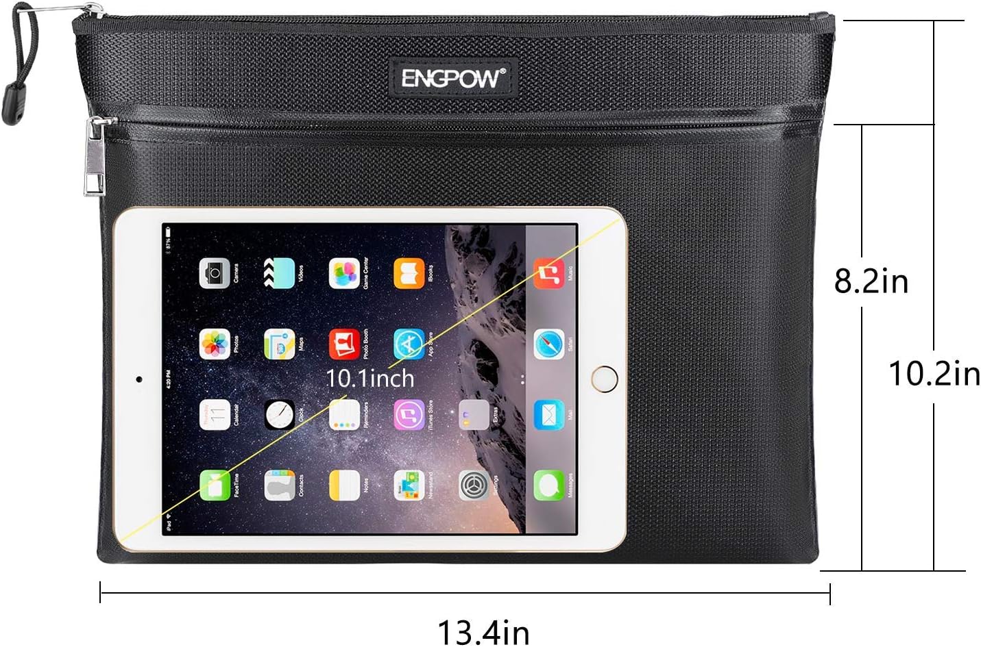 Bolsa de documentos ignífuga con dos bolsillos, dos cremalleras,ENGPOW Bolsa de seguridad ignífuga de 13.4 “x 10.2” impermeable e ignífuga bolsa de
