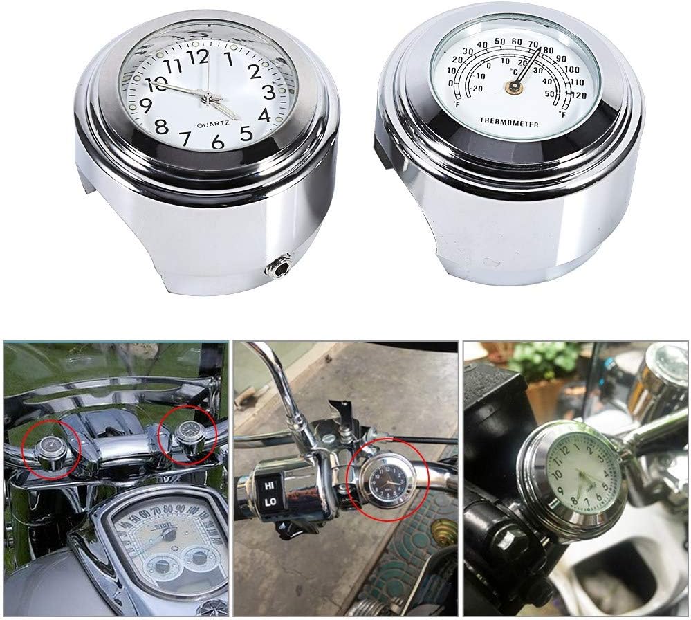 Reloj de motocicleta, esfera blanca, reloj impermeable + termómetro, alfombrillas de goma antisalto y llaves Allen, para manillar 78 1,