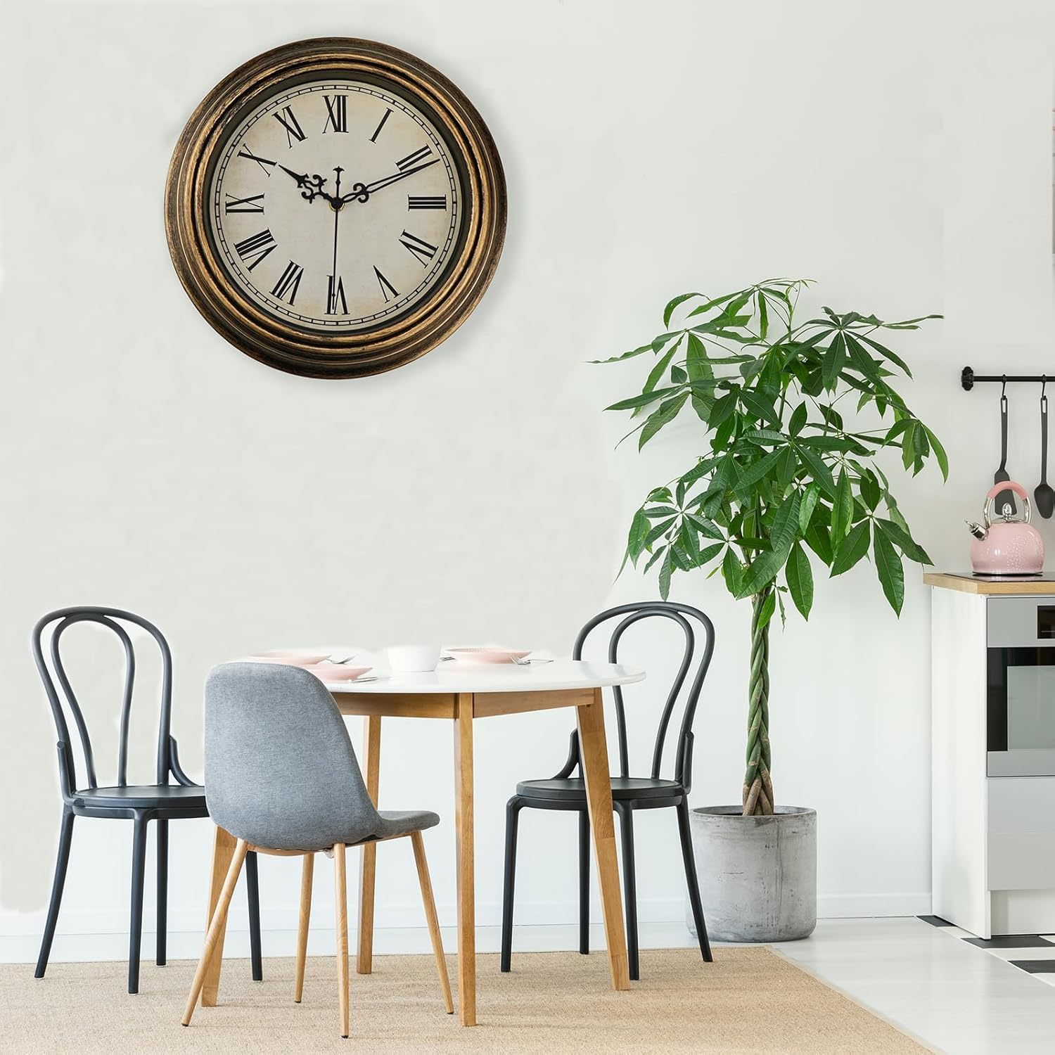 Reloj de pared vintage, 10 pulgadas, retro, silencioso, sin tictac, números romanos, fácil de leer, reloj de cuarzo de calidad, funciona con pilas,