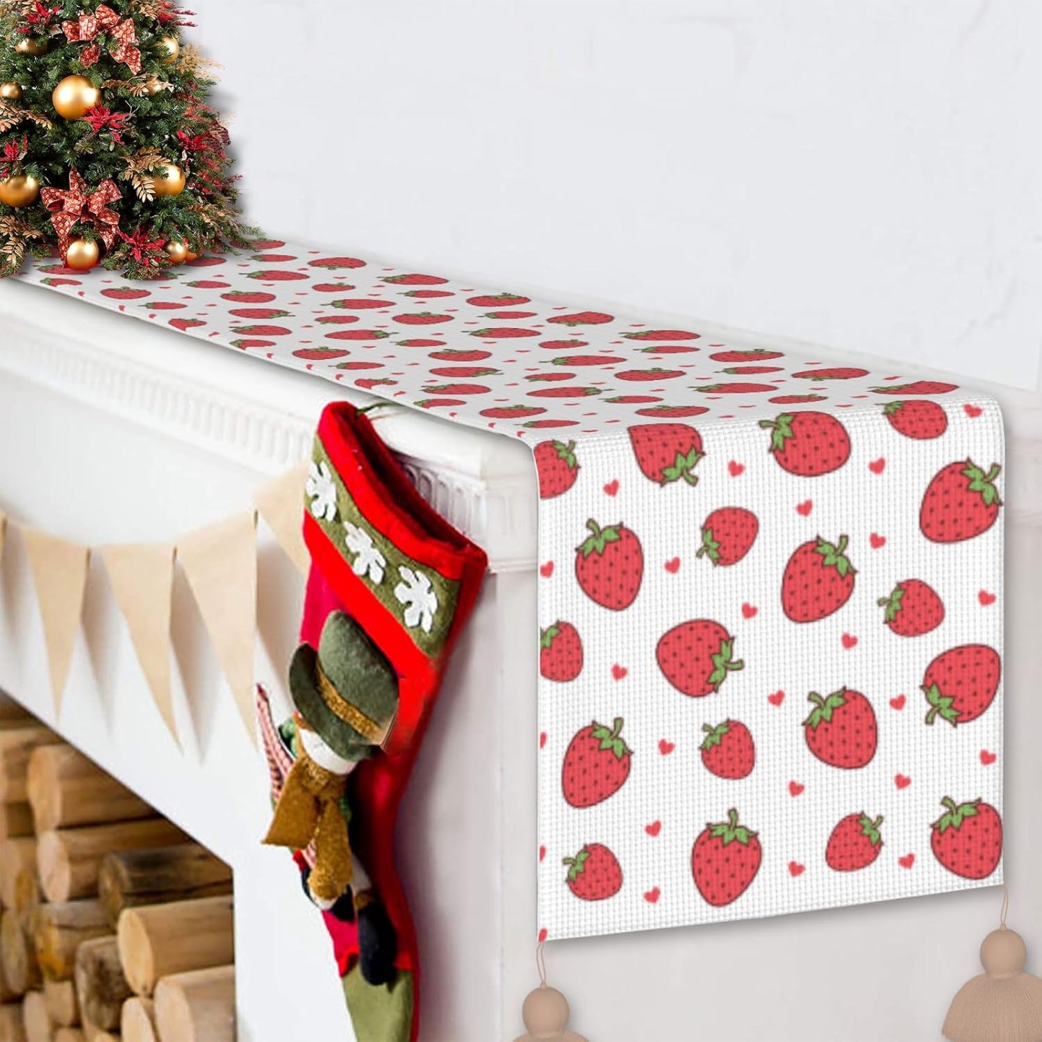 Strawberry Red Fruits Christmas Table Runner Dining Table Decor Christmas Decorations Indoor Home Decor Christmas Table Runners Xmas Navidad