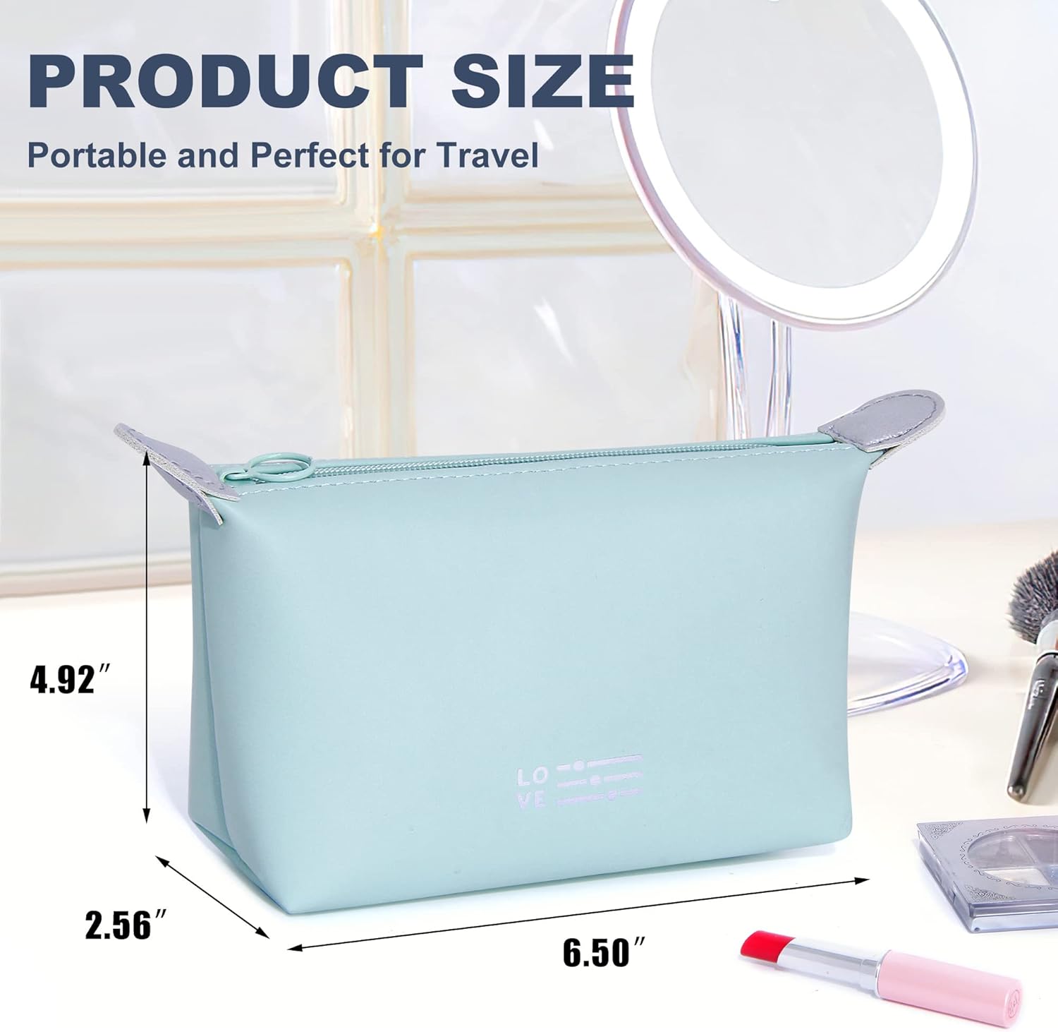 SELLYFELLY Pequeña bolsa de maquillaje para mujer, bolsa de maquillaje impermeable con cremallera, bolsa organizadora de maquillaje portátil, Azul,