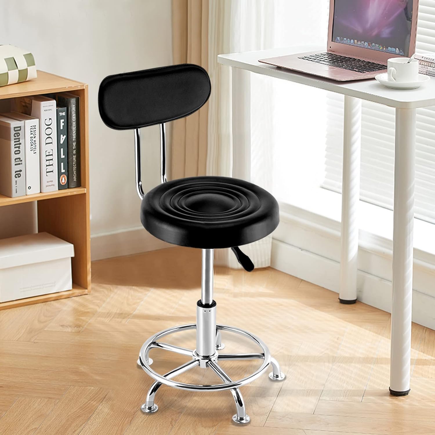 DNYSYSJ Taburete de corte de peluquero giratorio de 360 grados,Silla de salón ajustar la altura,Banco redondo con respaldo de cuero PU silla