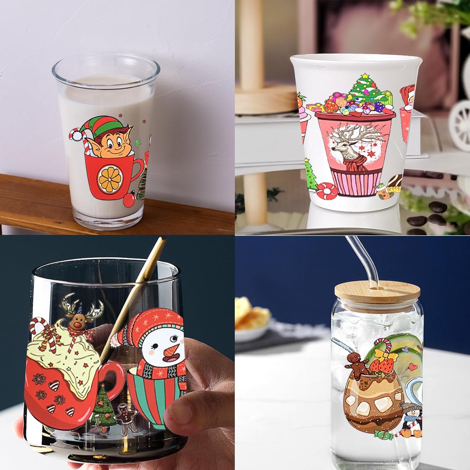 Adhesivos de transferencia UV DTF para vidrio frotado en calcomanías de transferencia para taza de café, 12 hojas de calcomanías de taza de