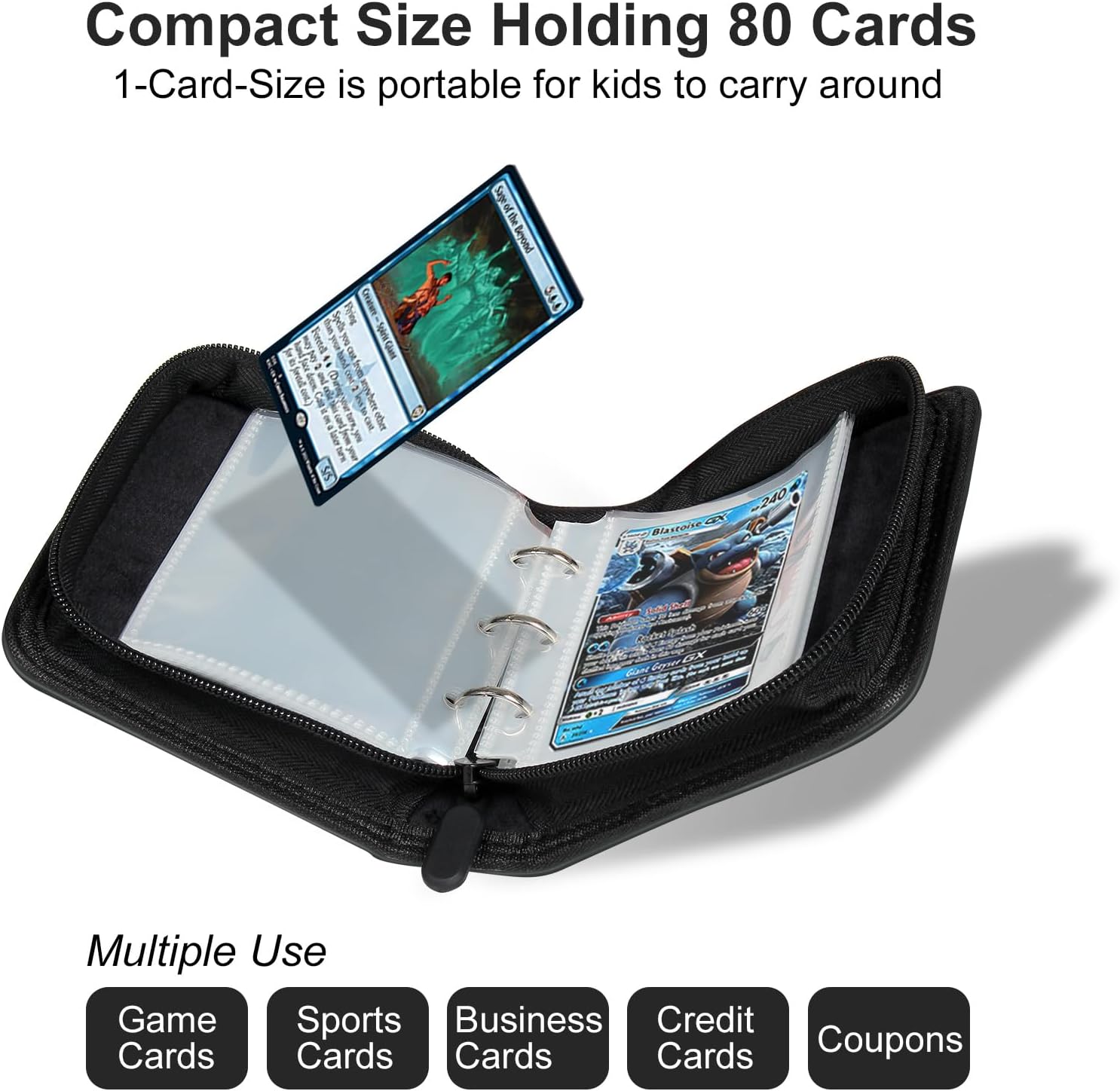 GEAoffice Carpeta de tarjetas coleccionables de 1 bolsillo, 80 bolsillos pequeños con 40 fundas extraíbles, 80 bolsillos superiores para TCG, MTG,