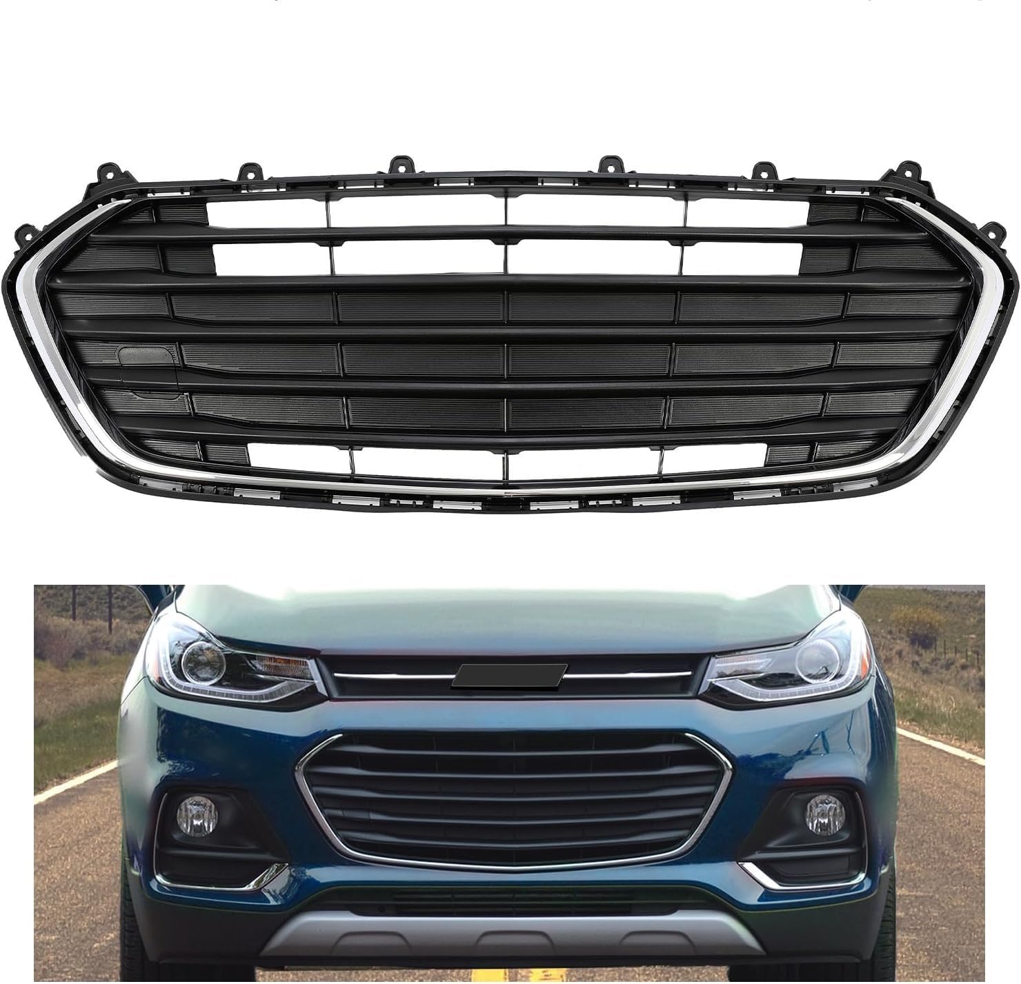 KUAFU Parachoques delantero inferior parrilla compatible con Chevy Chevrolet Trax 2017-2021 repuesto para 42537706, 42519611 negro + plateado