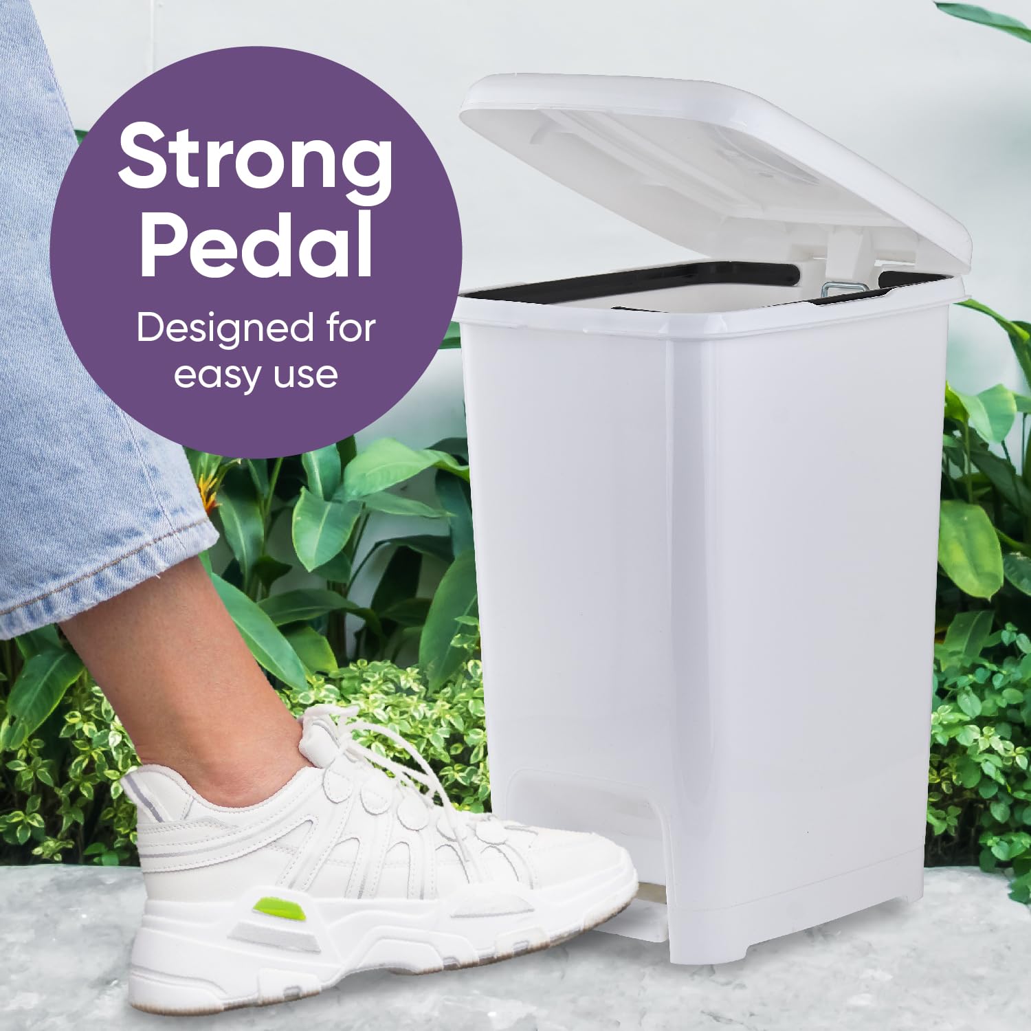 Superio Bote de basura delgado con pedal de pie, bote de basura de plástico con tapa, bote de basura para baño, dormitorio, caravana, cocina,