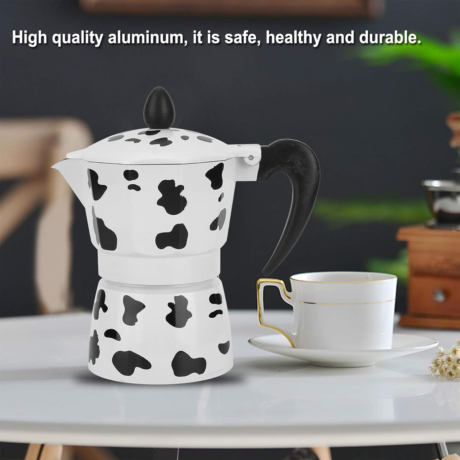 Cafetera para el hogar, hervidor concentrado a mano para verter moka color vaca con leche de aluminio color vaca para hervidor italiano hervir