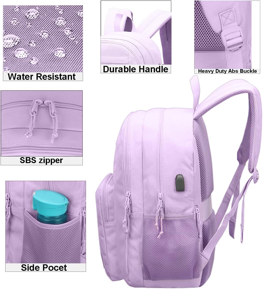 Mochila de viaje clásica de mano para hombres y mujeres, mochila antirrobo para computadora portátil con puerto de carga USB, Púrpura, Mochilas de