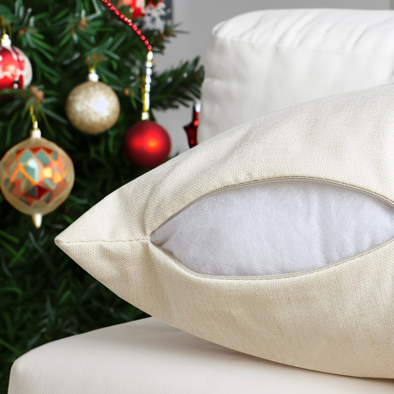 Juego de 4 fundas de almohada decorativas de 18 x 18 pulgadas con diseño de árbol de Navidad con diseño de árbol de Navidad, decoración de casa de