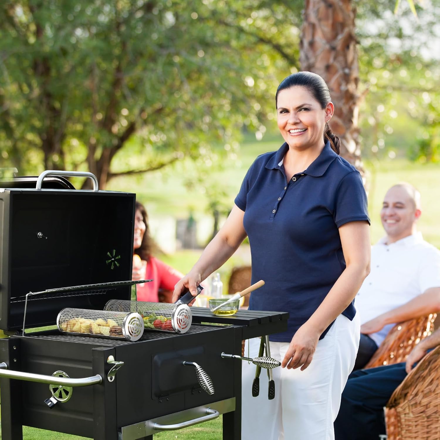 Cestas de parrilla para parrilla al aire libre, cestas enrollables para parrilla, cestas para parrilla de barbacoa, accesorios de parrilla de acero