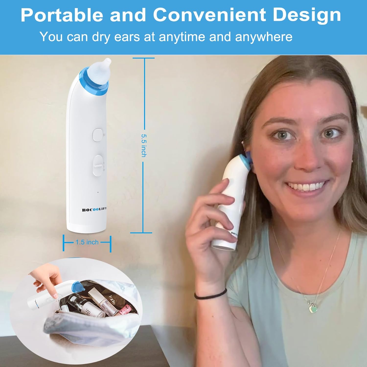 BOCOOLIFE Secador de oídos con 7 puntas para los oídos, dispositivo de secado de agua para la humedad de los oídos, removedor electrónico de agua de