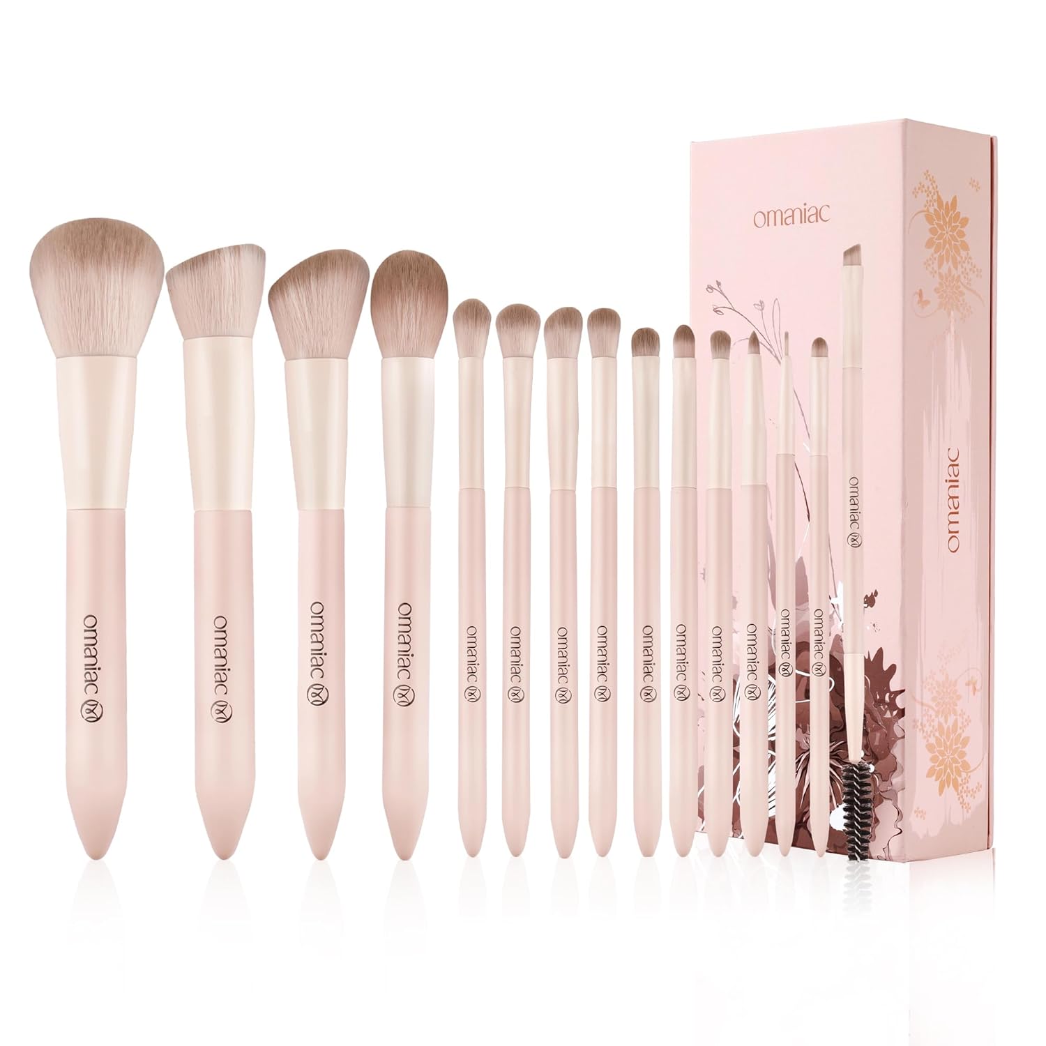 OMANIAC Juego de brochas de maquillaje (15 unidades), correctores de polvo sintético de alta calidad, sombras de ojos, rubor, juego de brochas de