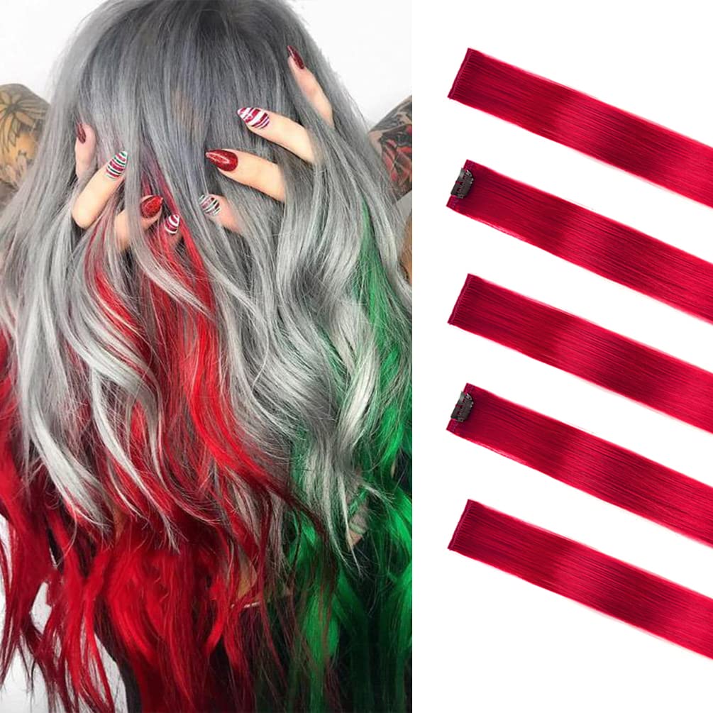 Winsky Extensiones de cabello humano con clip, 100% lacio, extensiones de cabello de color con clip, extensiones de cabello de color con clip, 5