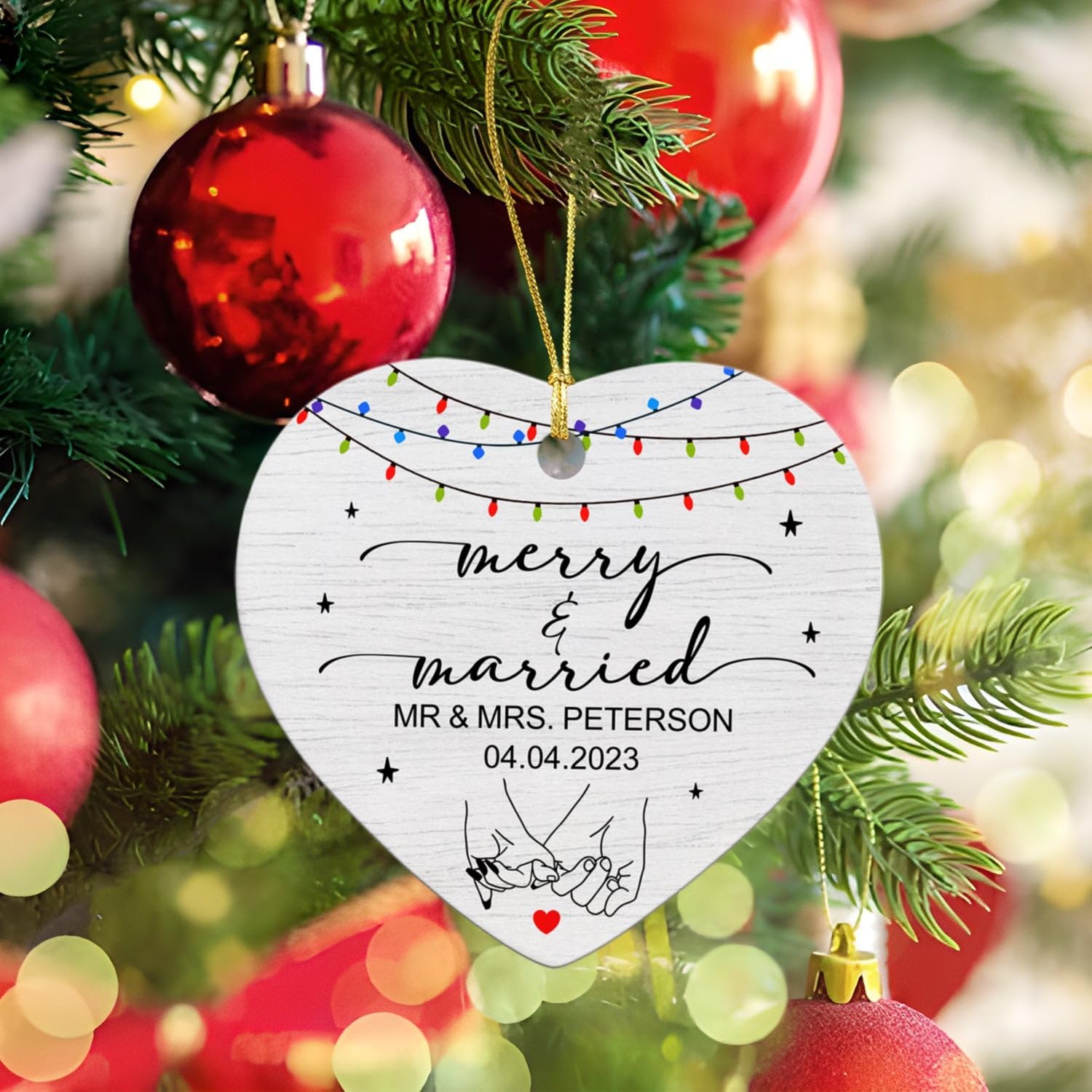 Adorno de Navidad personalizado recién casado 2024, adorno de feliz y casado para pareja de recién casados, adorno de regalo personalizado para