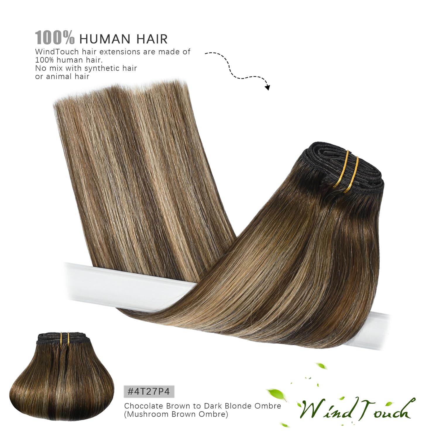 Extensiones de cabello humano con pinzas, color castaño chocolate a rubio oscuro con balayage y reflejos, para cabello castaño, 2.47onzas, N.