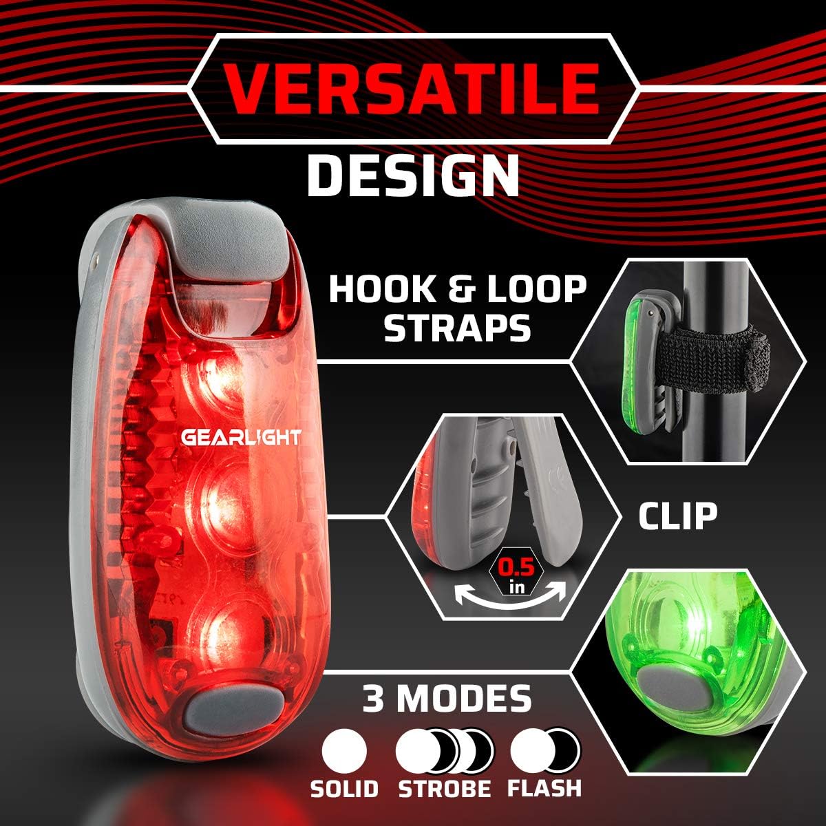 GearLight Luces LED de seguridad S1 (paquete de 4) para barco, kayak, bicicleta, collar de perro, cochecito, corredores y correr nocturno, con clip,