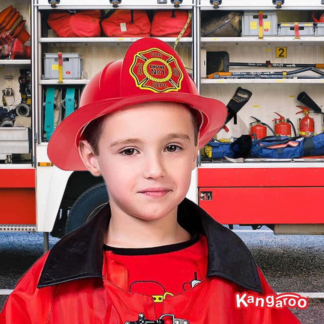 Kangaroo Sombrero de bombero, juguete de simulación, disfraz de bombero de plástico, sombrero rojo, accesorios para casco de fuego, perfecto para