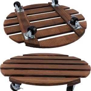 2 piezas de madera para plantas con ruedas bloqueables, carrito redondo de 12 pulgadas para transportar fácilmente macetas de 150 libras para 2 piezas de madera para plantas con ruedas bloqueables, carrito redondo de 12 pulgadas para transportar fácilmente macetas de 150 libras para