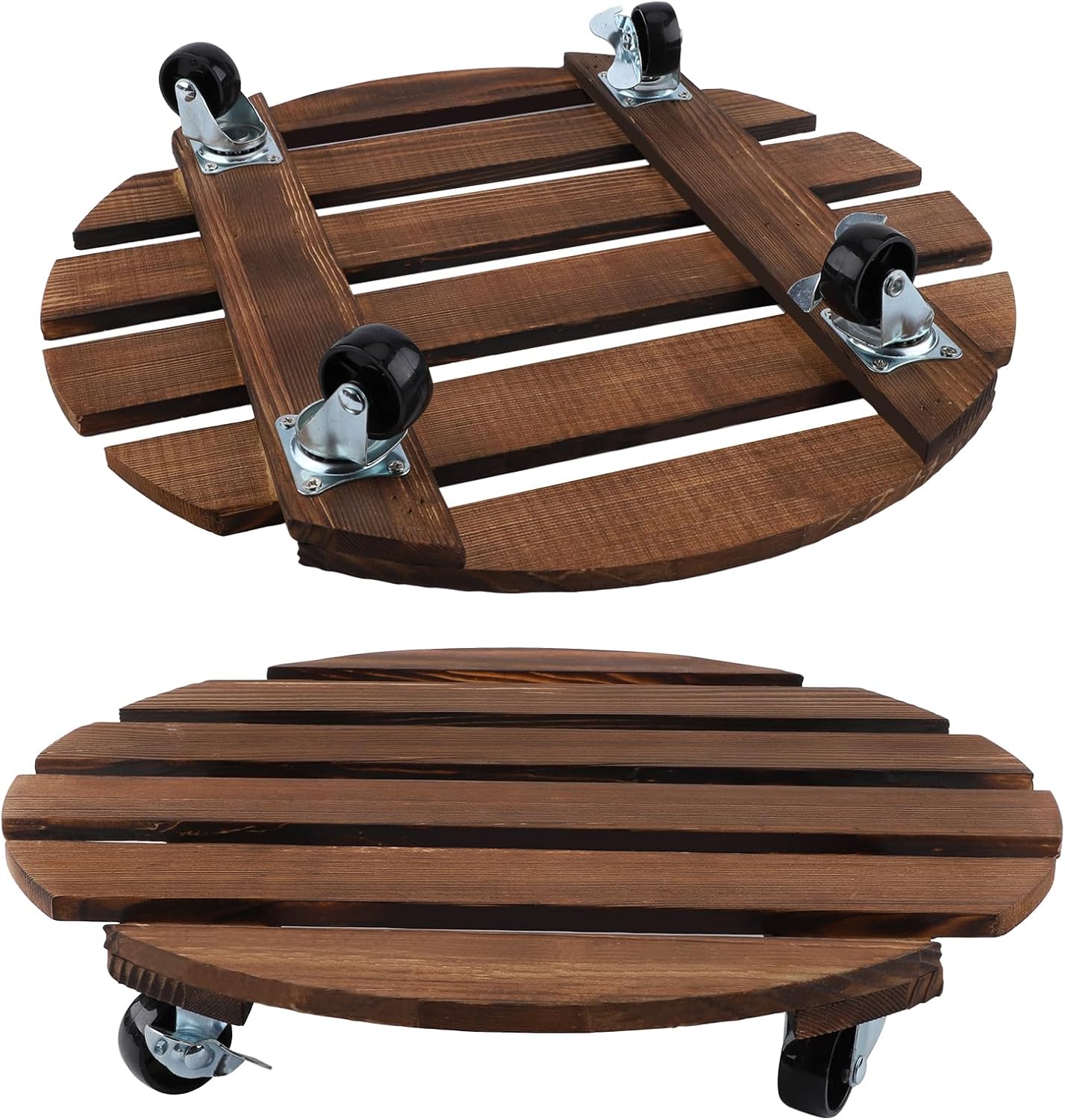 2 piezas de madera para plantas con ruedas bloqueables, carrito redondo de 12 pulgadas para transportar fácilmente macetas de 150 libras para