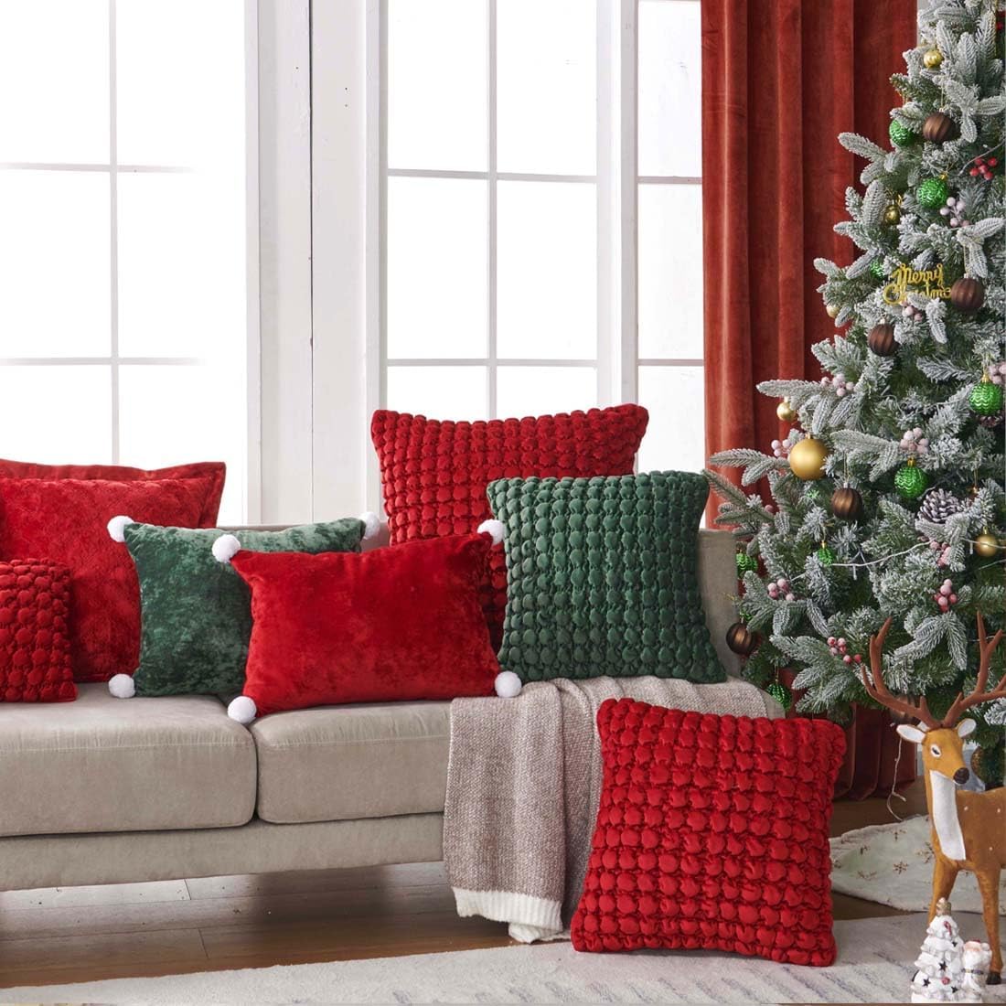 COCOPLOCEUS Juego de 2 fundas de almohada rojas de 18 x 18 pulgadas, fundas de almohada decorativas de granja de terciopelo, fundas de cojín