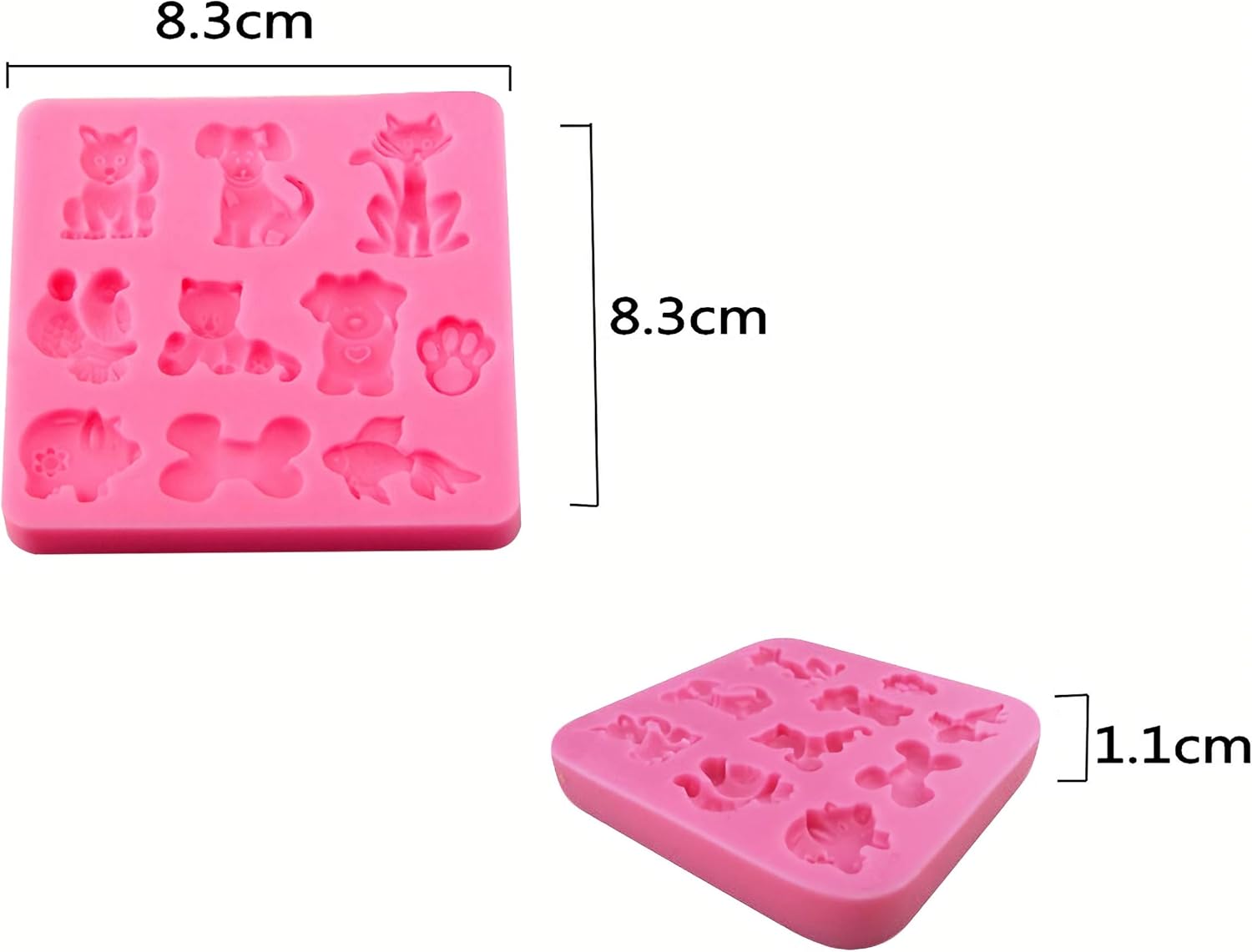 HengKe 2 moldes de silicona para gatos, perros y zorros, de varias formas de animales de dibujos animados, moldes de grado alimenticio para fondant,
