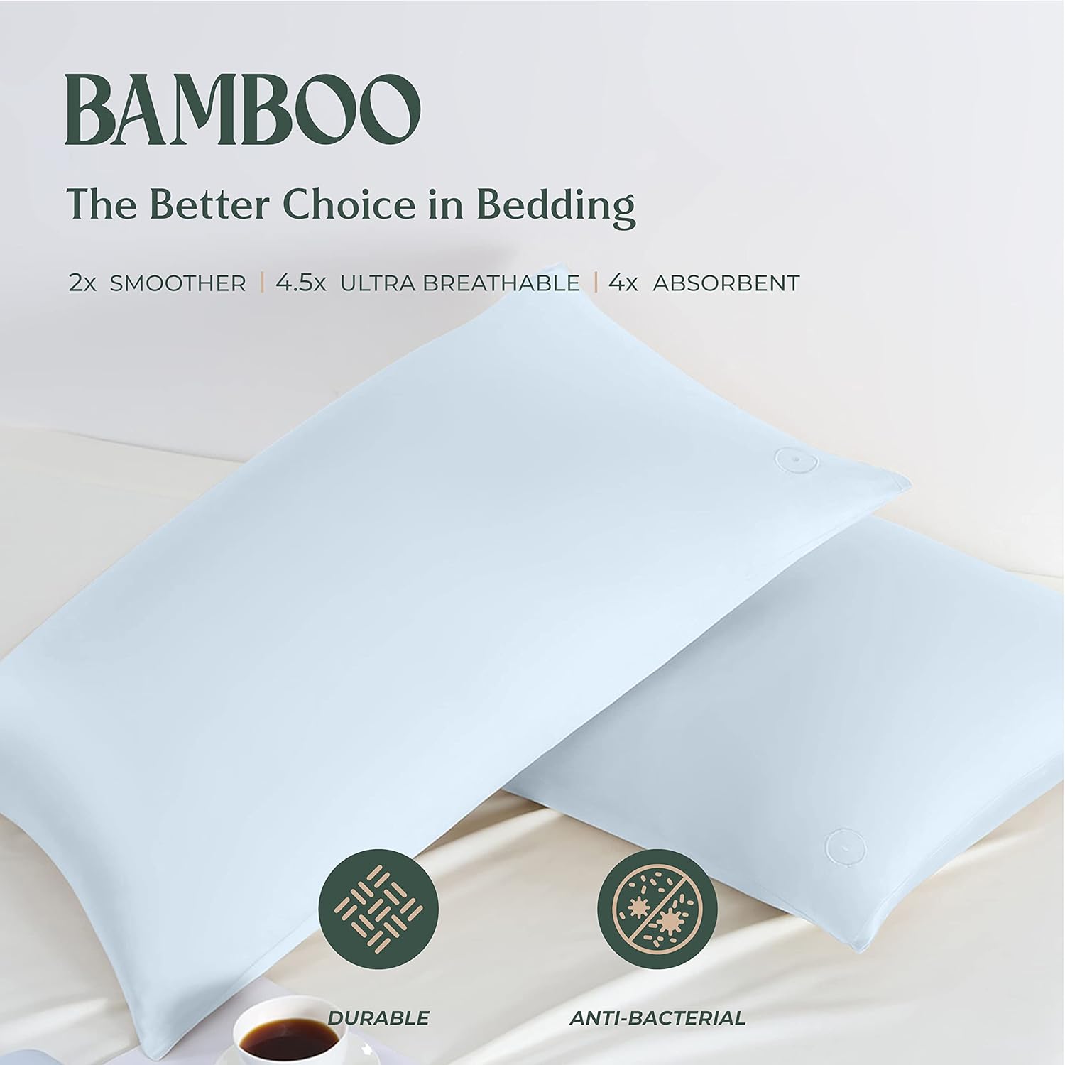 Mayfair Linen Juego de 2 fundas de almohada 100% viscosa derivada de bambú, par de fundas de almohada para almohadas estándarQueen, sedosas, suaves,