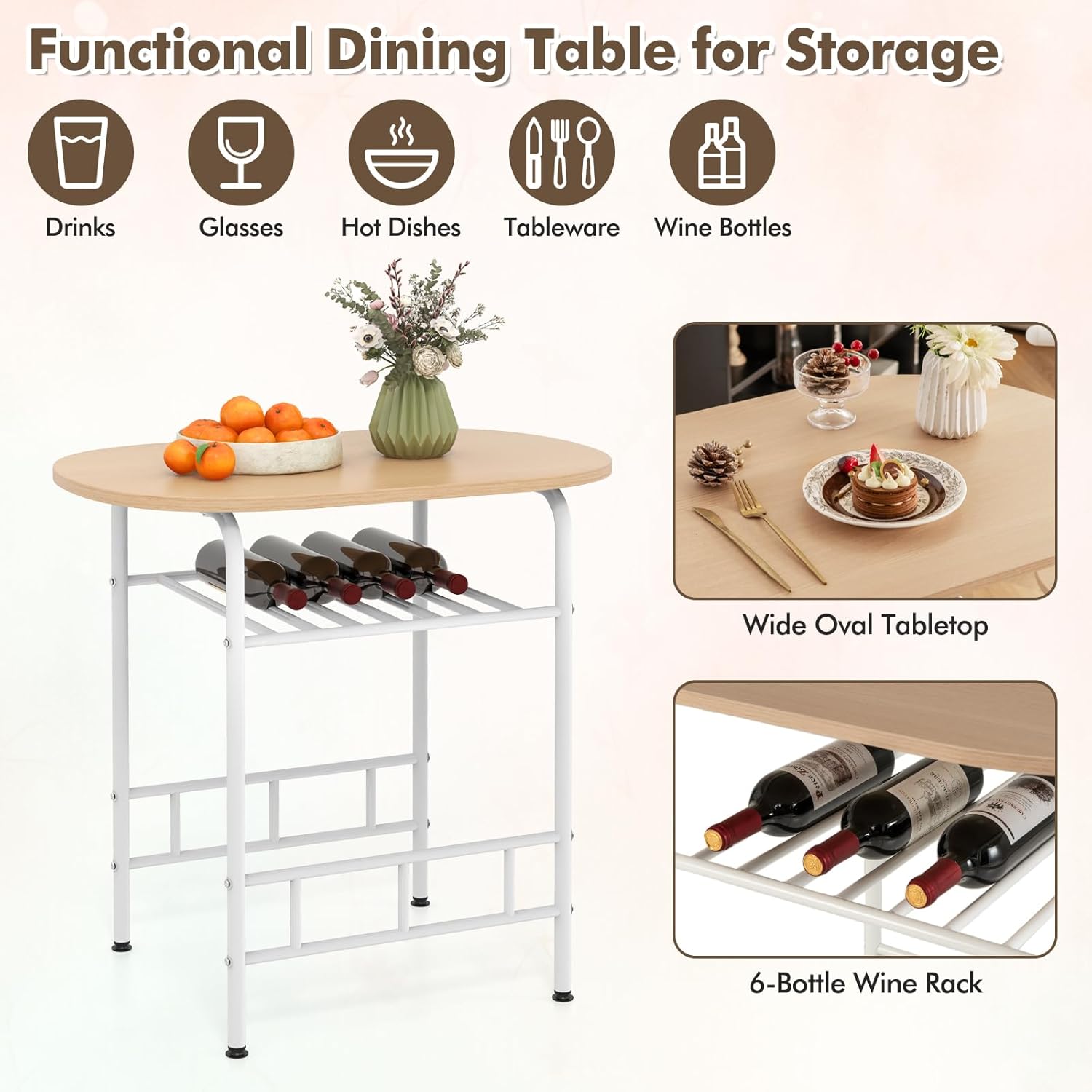 COSTWAY Juego de mesa de comedor de 3 piezas para 2, moderno juego de mesa redonda con 2 taburetes, mesa de pub y sillas, juego de comedor con capa