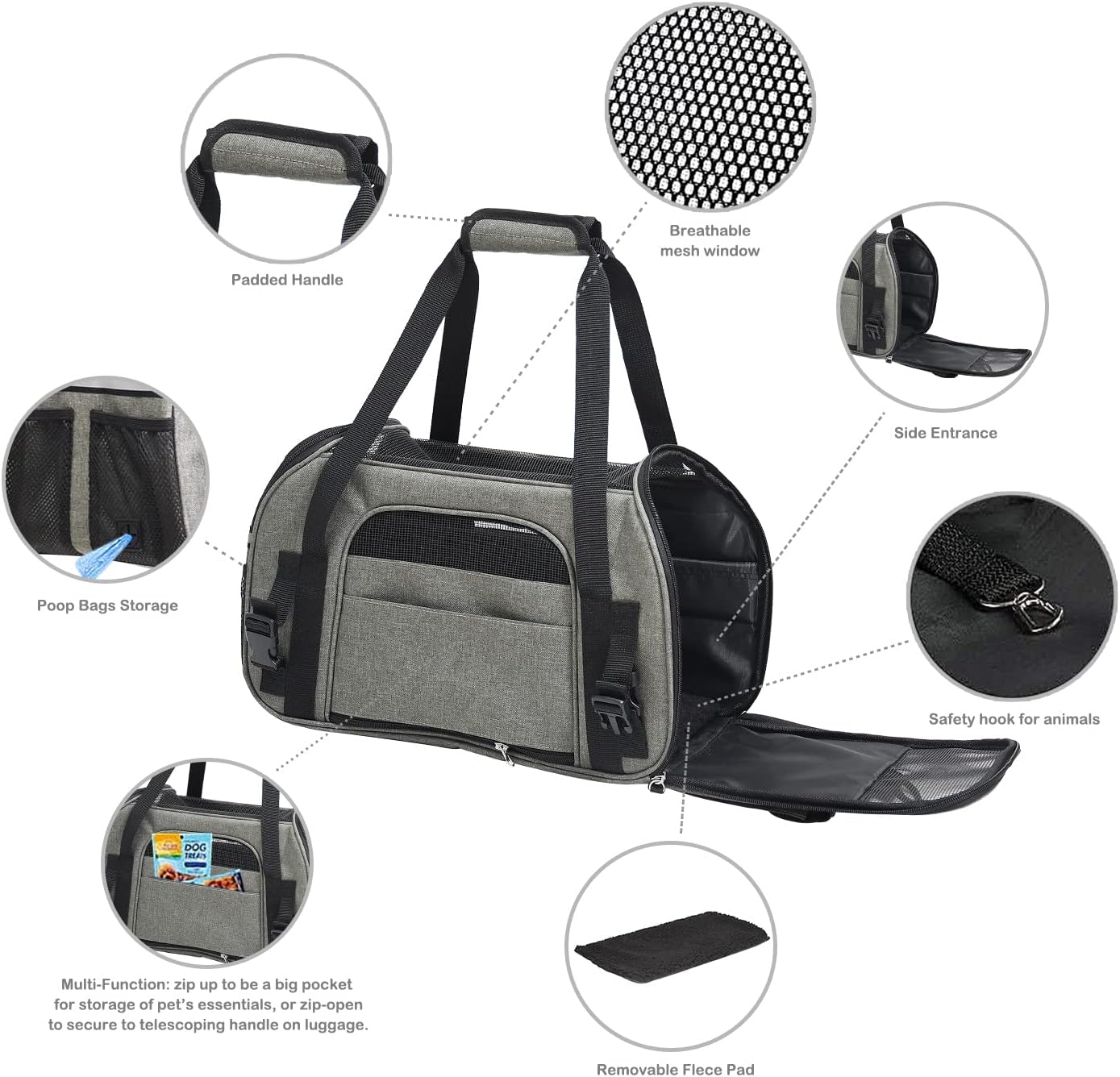 JESPET  Transportín para perros pequeños, gatos, cachorros, transportín plegable aprobado por aerolíneas para gatos y perros, bolso de viaje y para