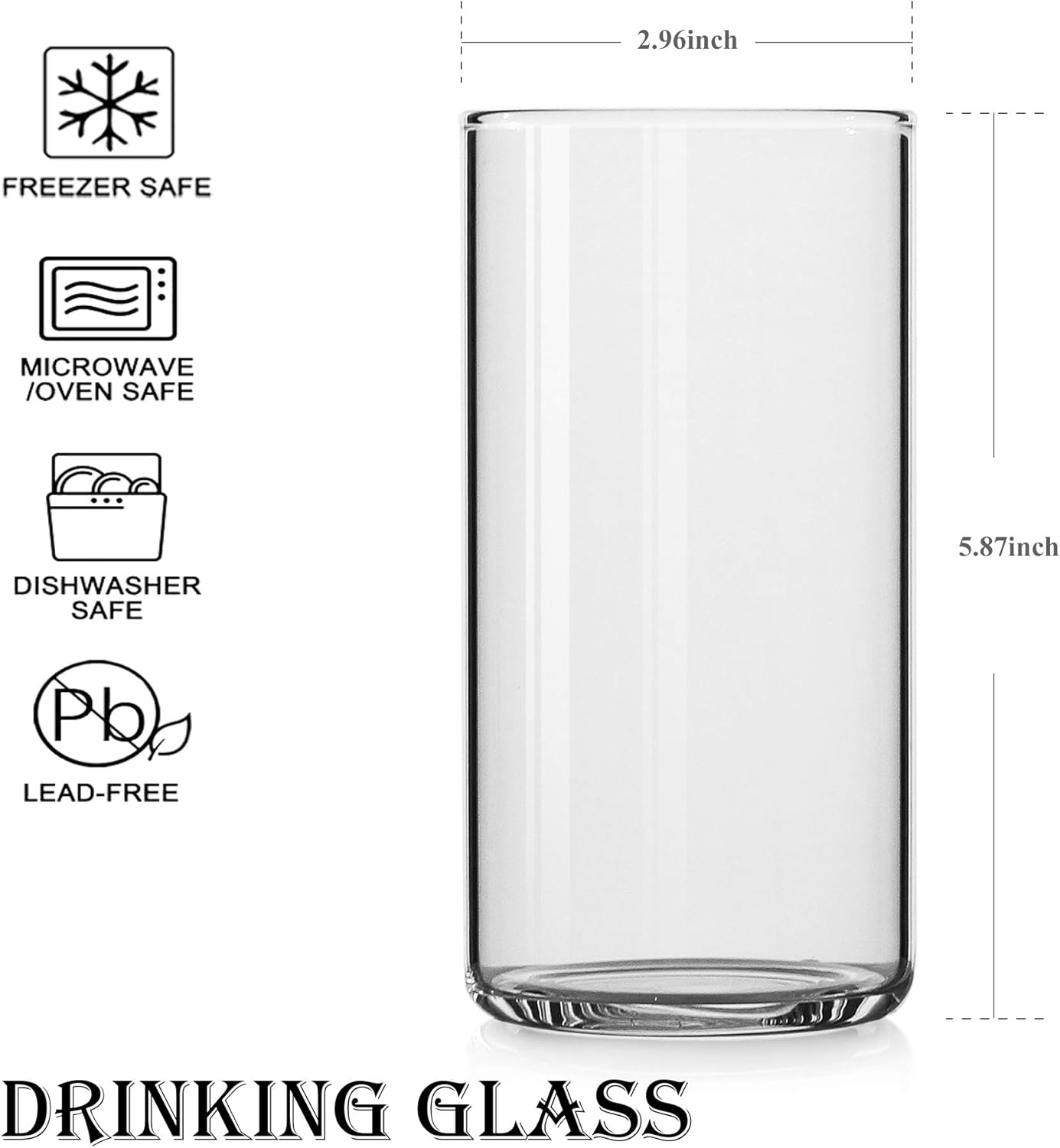 BaveL Juego de 4 vasos altos finos de cóctel con tapa, vasos altos para agua, jugo, leche, cócteles, cerveza y más, cristalería de bar elegante,