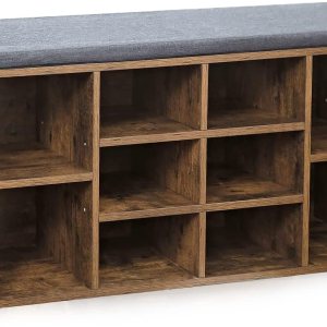 Banco de almacenamiento de zapatos, banco de entrada con almacenamiento, banco de 3 niveles para zapatos, 10 cubículos, estantes ajustables, estante Banco de almacenamiento de zapatos, banco de entrada con almacenamiento, banco de 3 niveles para zapatos, 10 cubículos, estantes ajustables, estante