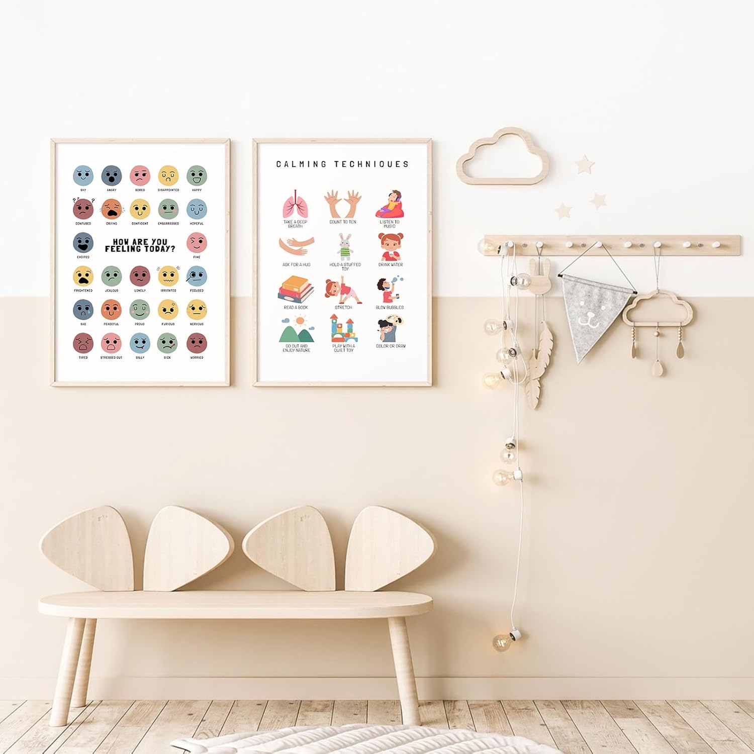 Cuadro de sentimientos para pared, lienzo de emociones tranquilas, decoración de pared para niños, impresiones de salud mental, arte de pared,