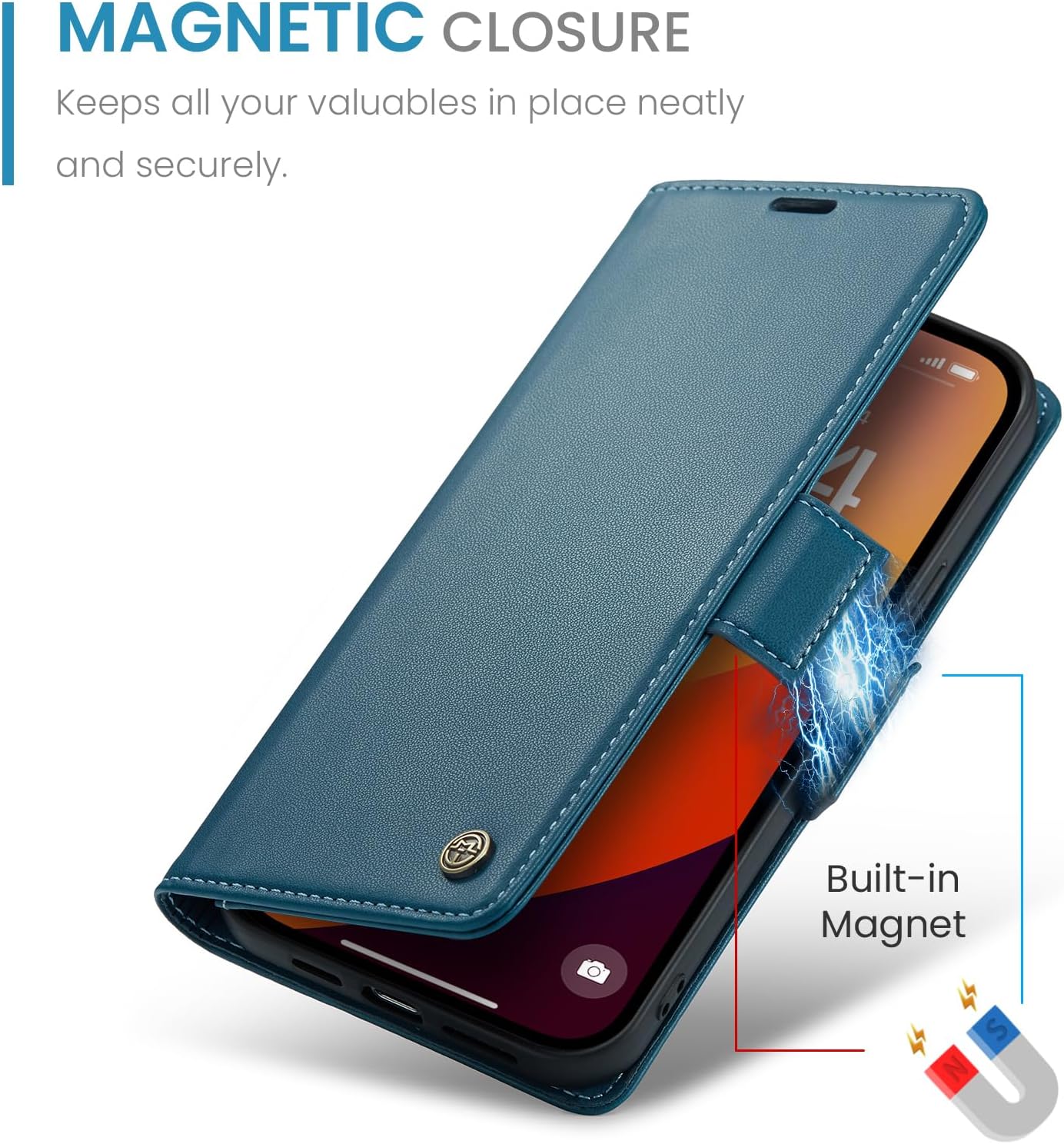 Compatible con iPhone 15 Pro Max, funda de piel sintética con tapa y soporte para tarjetas con bloqueo RFID carcasa interior de TPU a prueba de