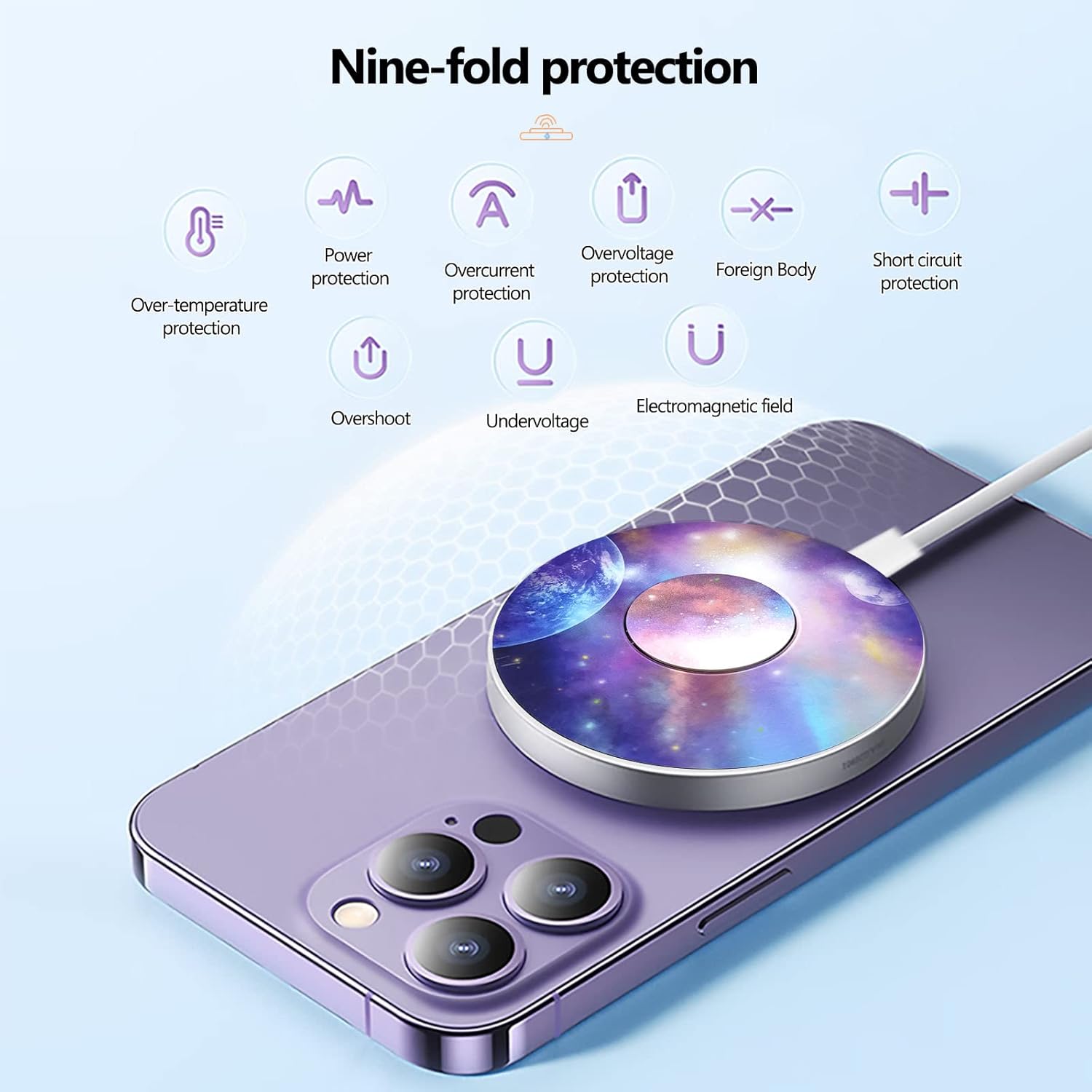 YUN CHUANG Cargador inalámbrico para teléfono celular, aleación de aluminio de carga rápida magnética de 15 W, giroscopio giratorioprotección de