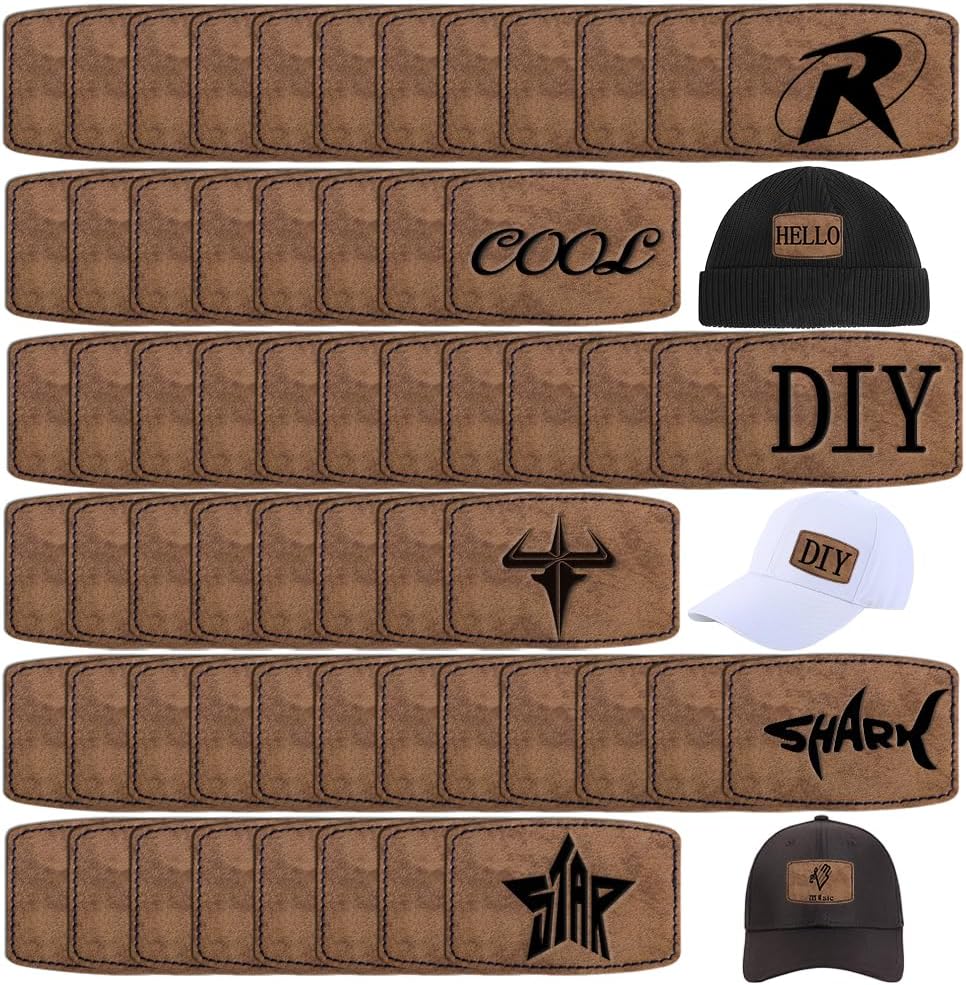 60 parches en blanco para sombreros, parches cuadrados láserables de cuero sintético, parches adhesivos de piel sintética para sombreros, reparación