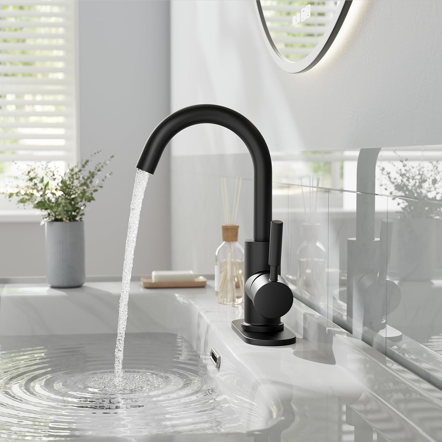 Phiestina WE08E-MB – Grifo de acero inoxidable de arco alto de un solo orificio negro mate para fregadero de precocinafregadero de barfregadero de