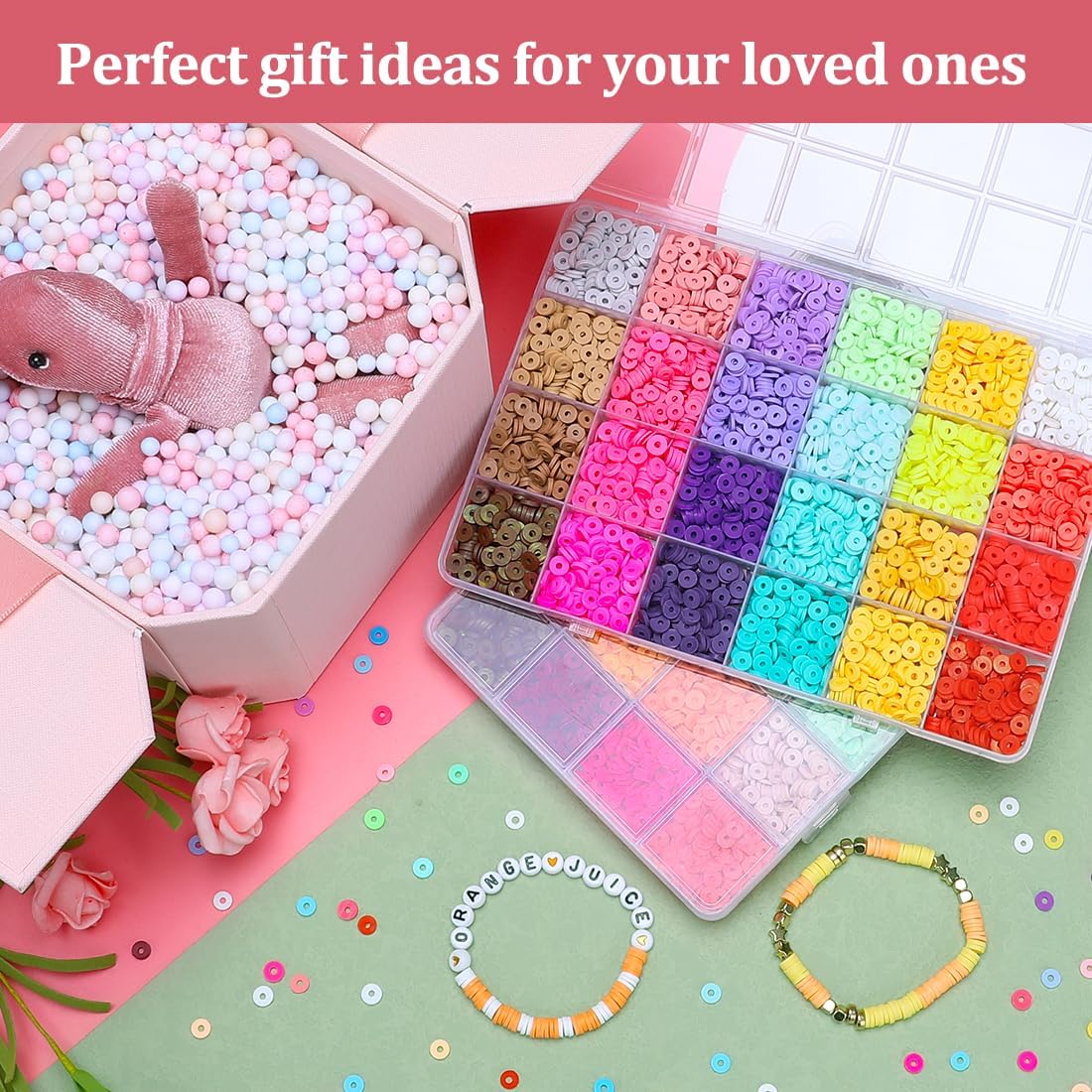 Eppingwin Más de 6000 cuentas de arcilla, kit de fabricación de pulseras, 48 colores de cuentas de arcilla polimérica, kit de fabricación de