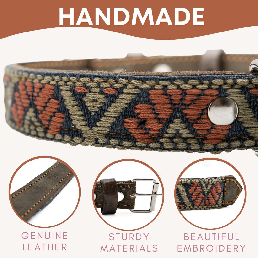 Collar occidental para perros, diseño bordado de cuero para perros pequeños, medianos y grandes, diseño azteca del suroeste para perros machos y
