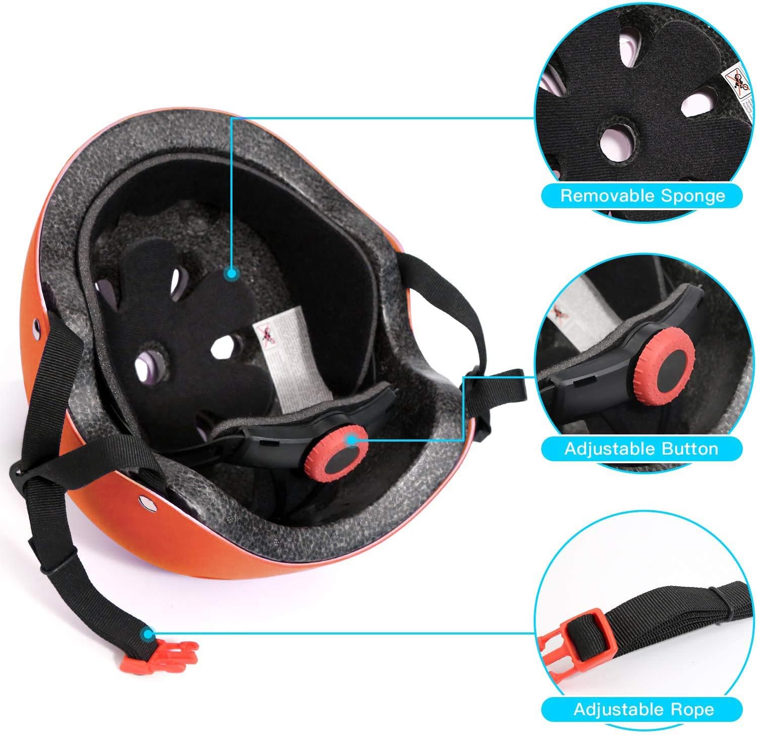 Casco ajustable para niños de 3 a 16 años, equipo de protección con coderas, rodilleras y muñequeras para multideporte, patinaje, bicicleta,