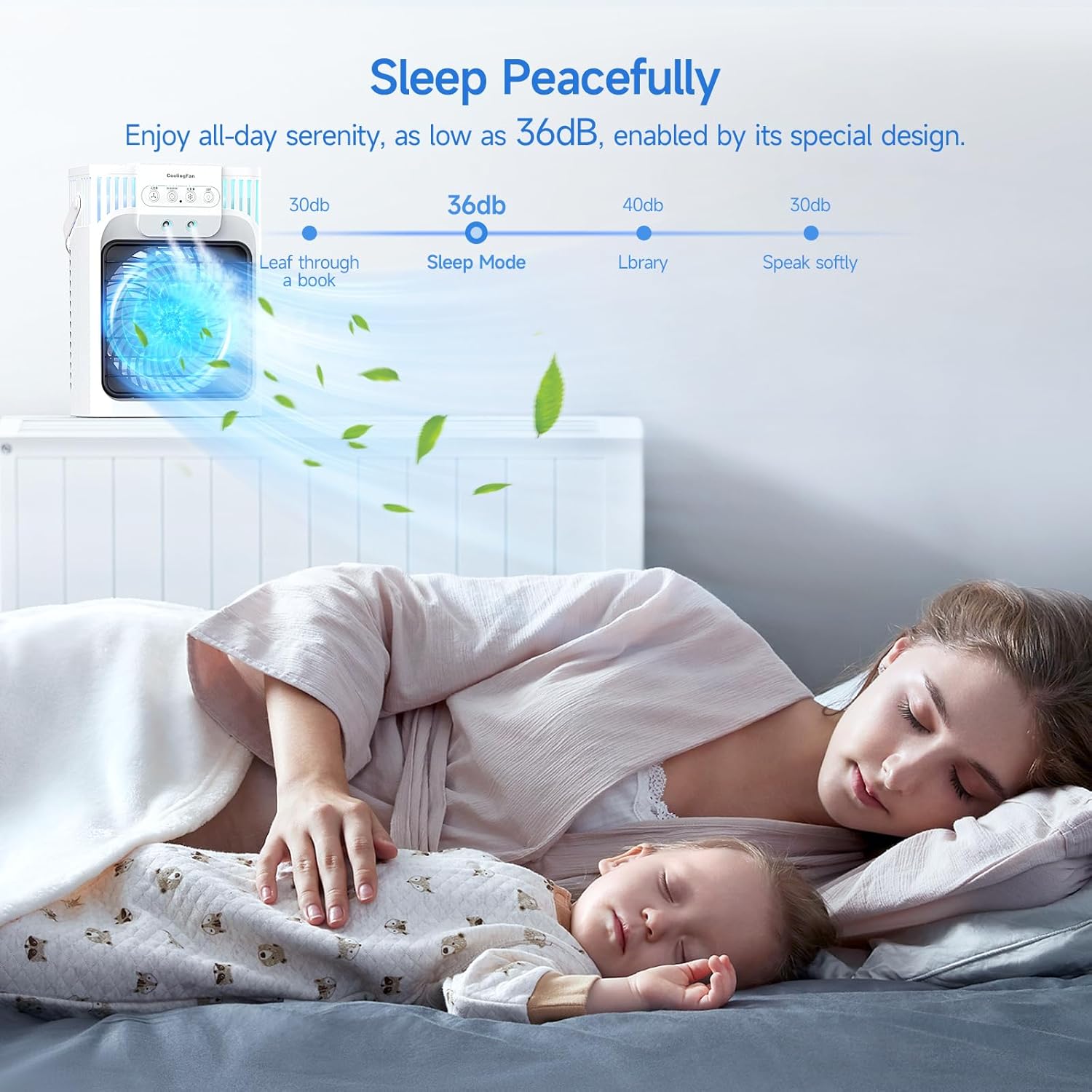 VICELEC Ventilador de aire acondicionado portátil con control remoto, silencioso con 3 velocidades, ventilador evaporativo de 40.6 fl oz con 3