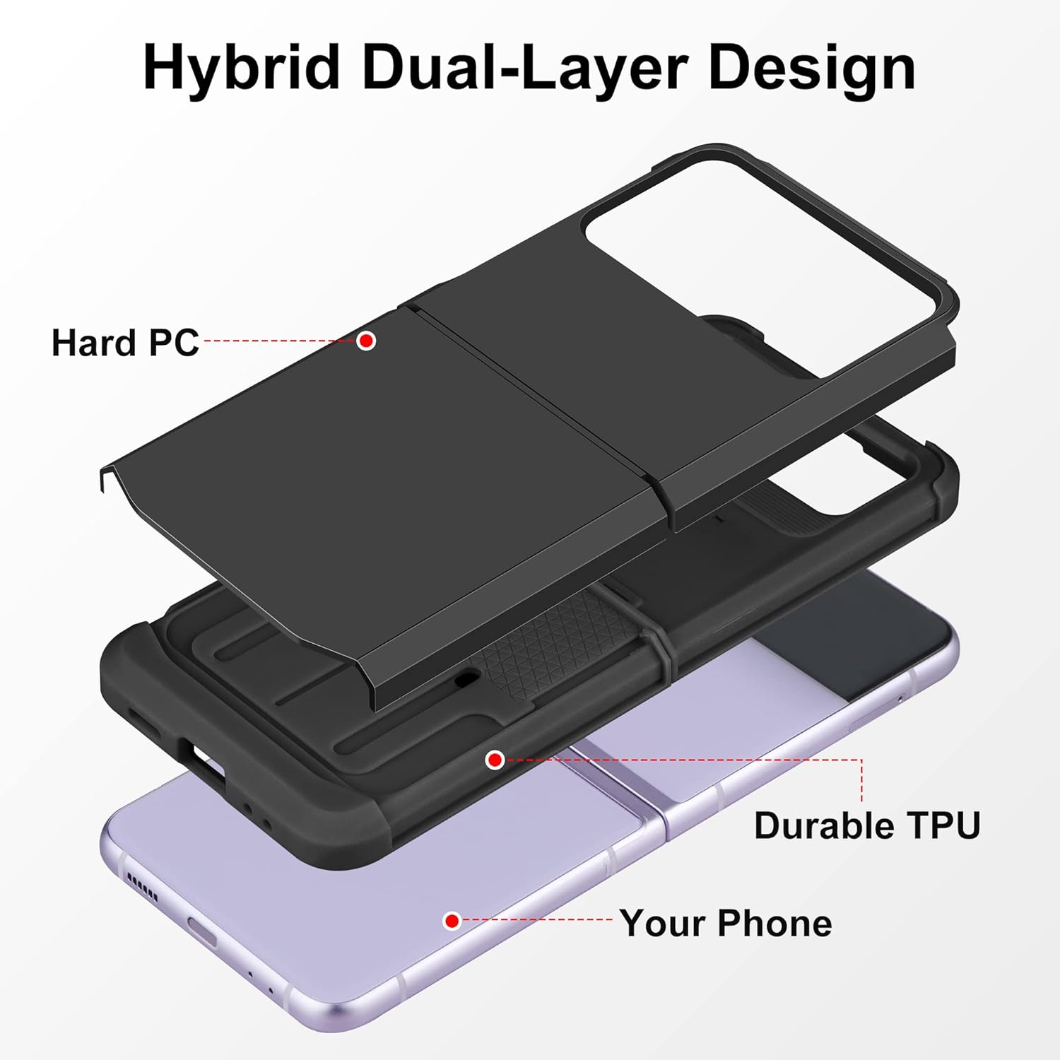 SAMONPOW Funda para Samsung Galaxy Z Flip 3, Z Flip 3 con protección mejorada de bisagra de doble capa, policarbonato duro, TPU suave, cuerpo