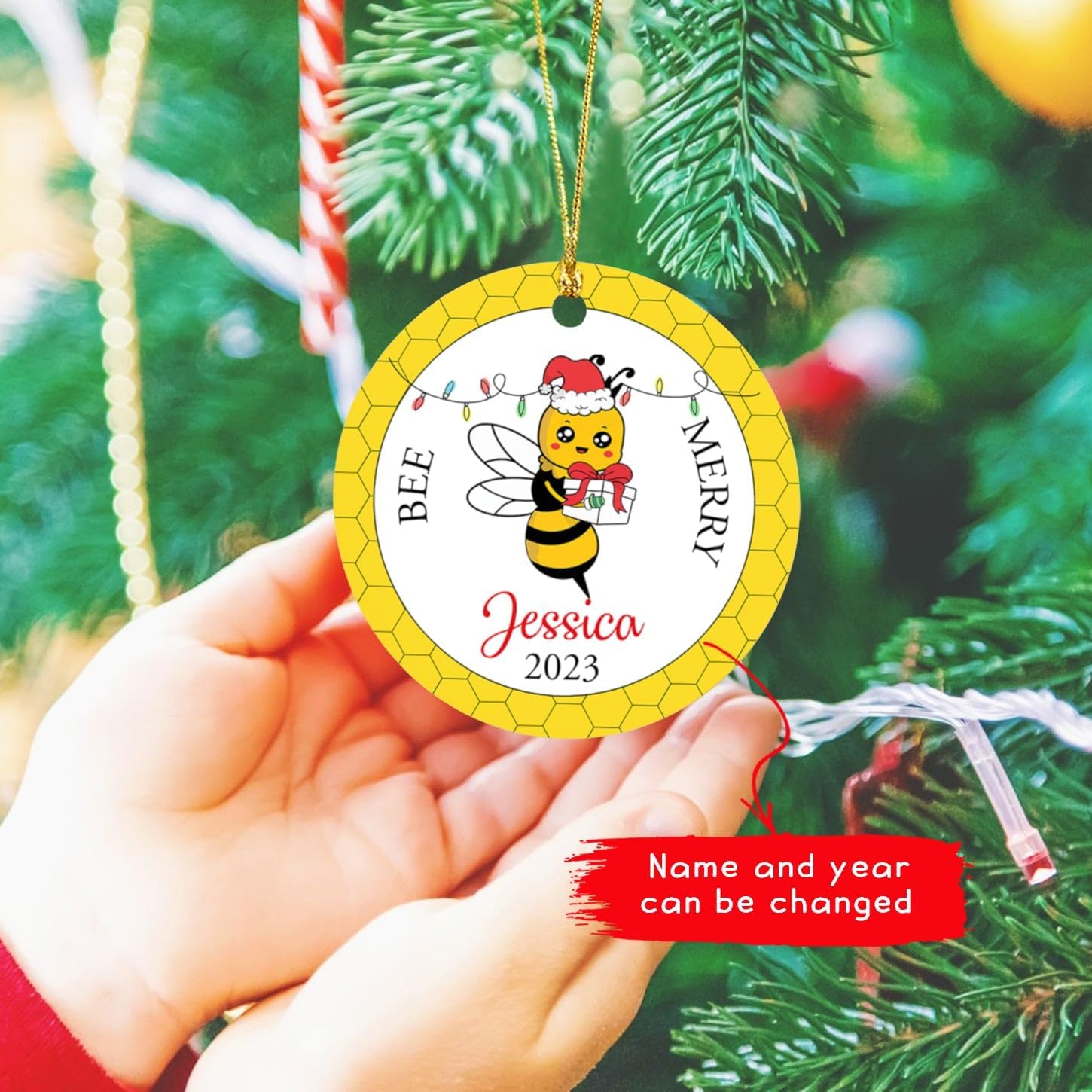 Adorno de Navidad de abeja 2023, adornos personalizados de Navidad de abeja 2023, decoración colgante de árbol de Navidad de abeja, regalo de