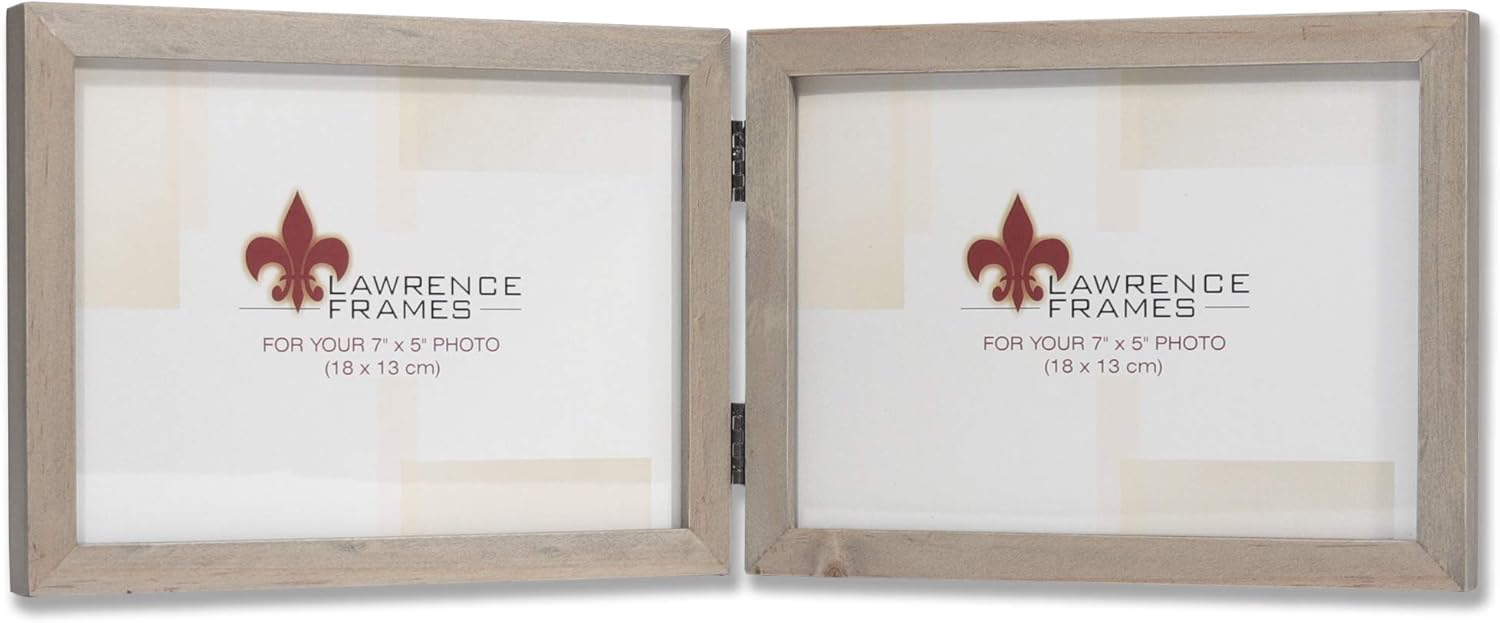 Lawrence Frames Gallery Collection – Marco de fotos de madera gris con bisagras (horizontal), de 5 x 7 pulgadas, doble de 7 x 5 pulgadas