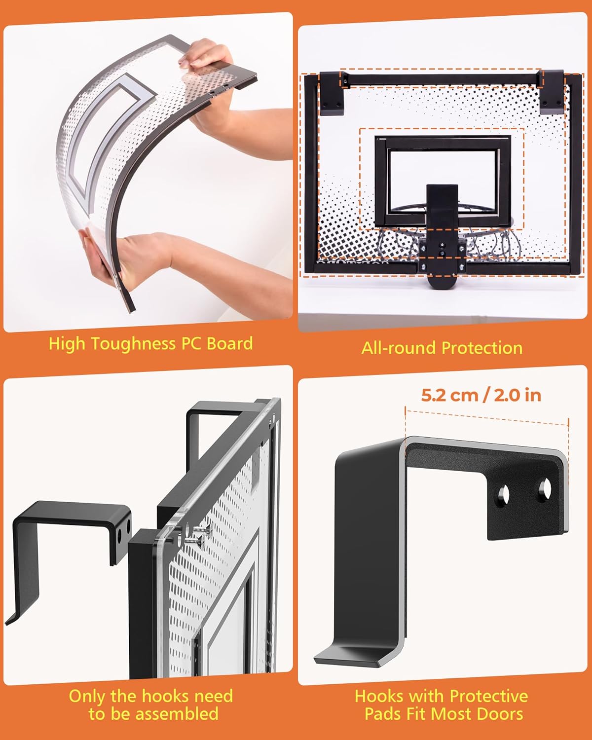 Aro de baloncesto sobre la puerta, mini aro de baloncesto para interiores con borde flexible plegable, juego de aro de baloncesto de montaje en