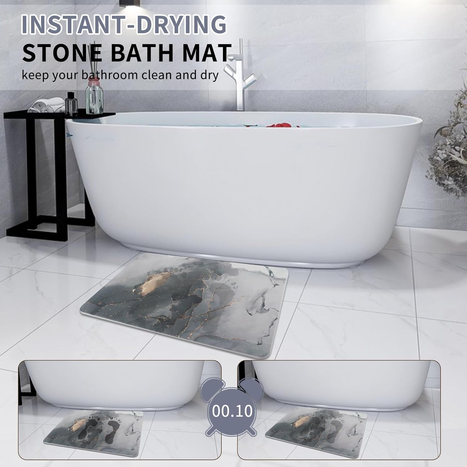 Tapete de baño de piedra para baño, tapete de baño súper absorbente de tierra de diatomeas, antideslizante, de secado rápido, tapete de ducha de