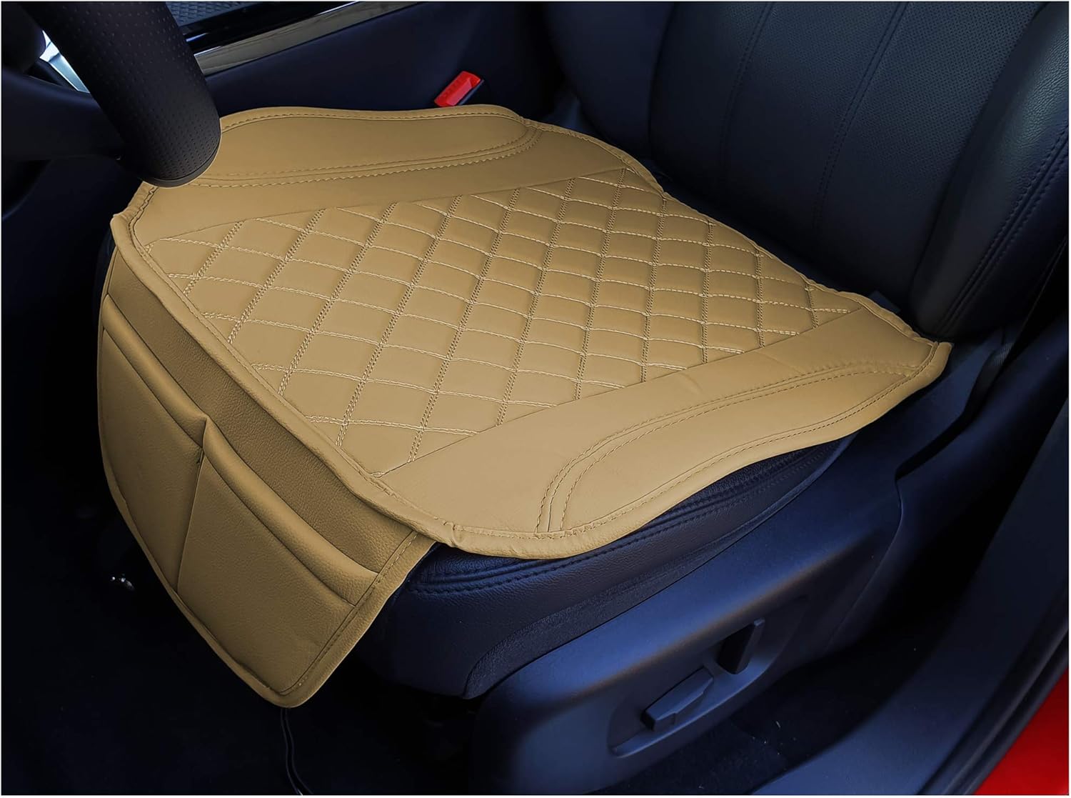 Funda de asiento de piel sintética beige caramelo con costuras beige compatible con SsangYong Korando Fundas de asiento de coche Cojín OT405