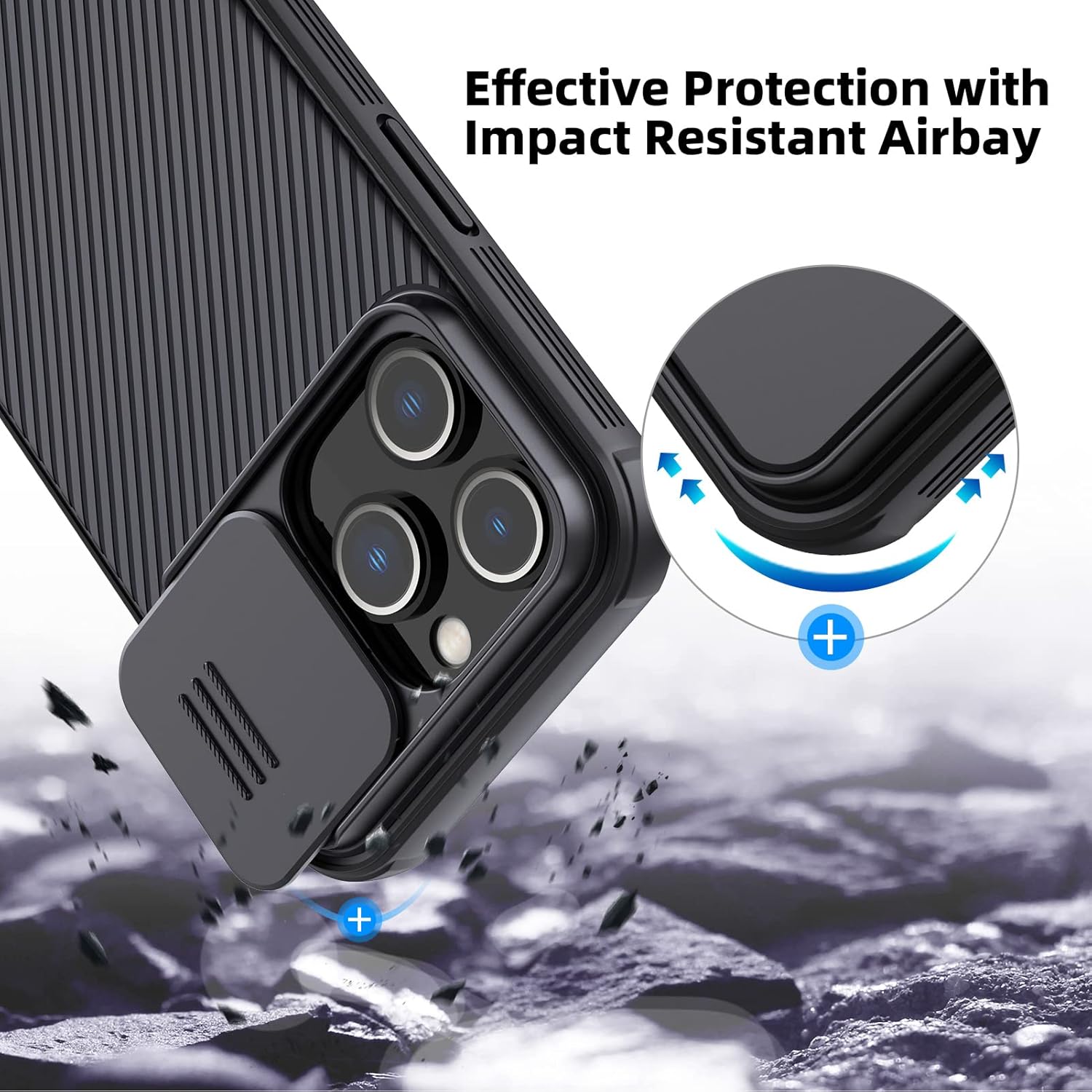 Nillkin CamShield Pro diseñada para iPhone 14 Pro con funda para cámara, funda con protección deslizante para cámara, delgada, a prueba de golpes,