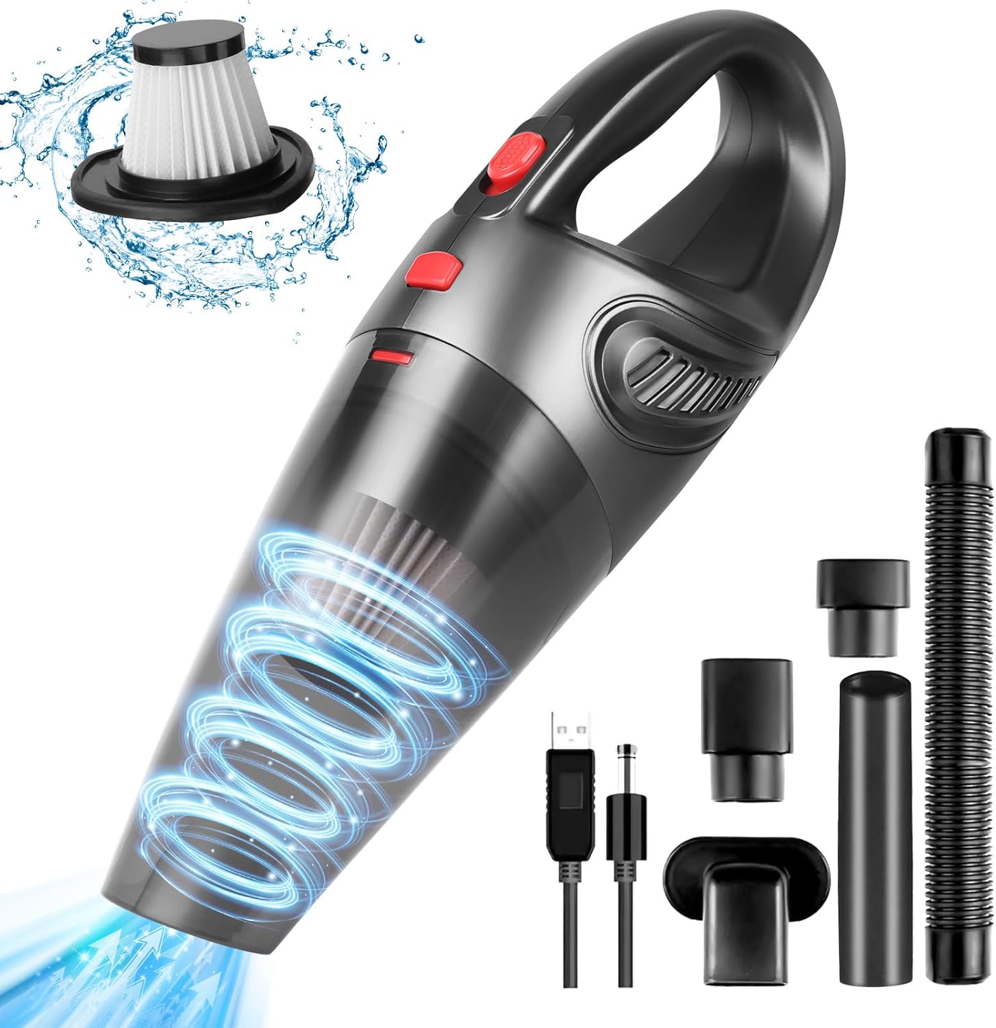 Aspiradora de mano, 4 en 1, aspiradora de coche inalámbrica 8500 PA, aspiradora portátil de 120 W, mini aspiradora portátil con USB para el hogar,