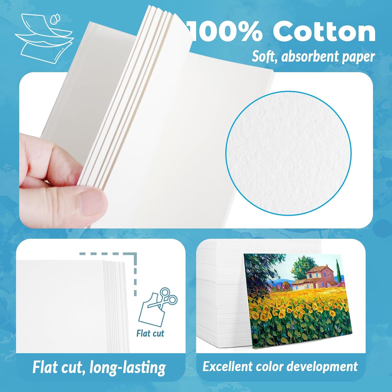 TOUNALKER 500 piezas de papel de acuarela a granel, papel de prensa en frío blanco de 300 GSM, bloc de papel de acuarela para dibujar arte para