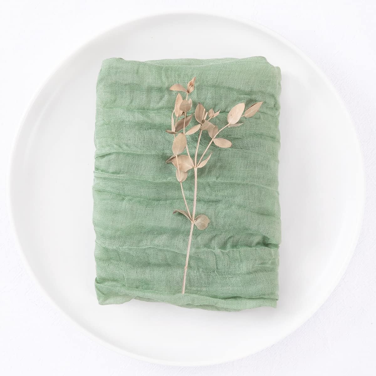 DeZerlor Paquete de 12 servilletas de tela verde salvia, estilo bohemio, de gasa, juego de 12 servilletas de lino y algodón suave para el día de San